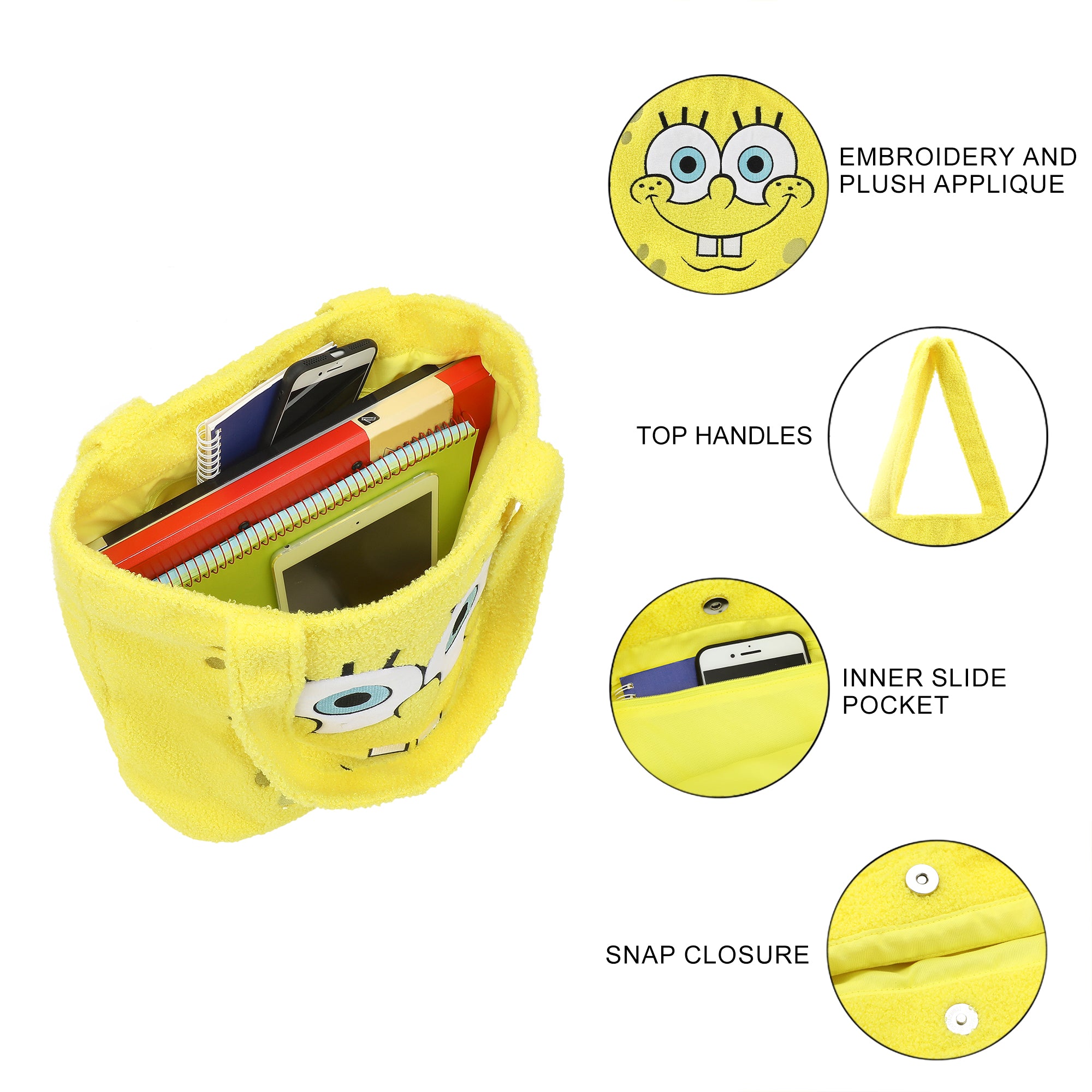 Spongebob Squarepants Character Face Yellow 16" Tote Bag