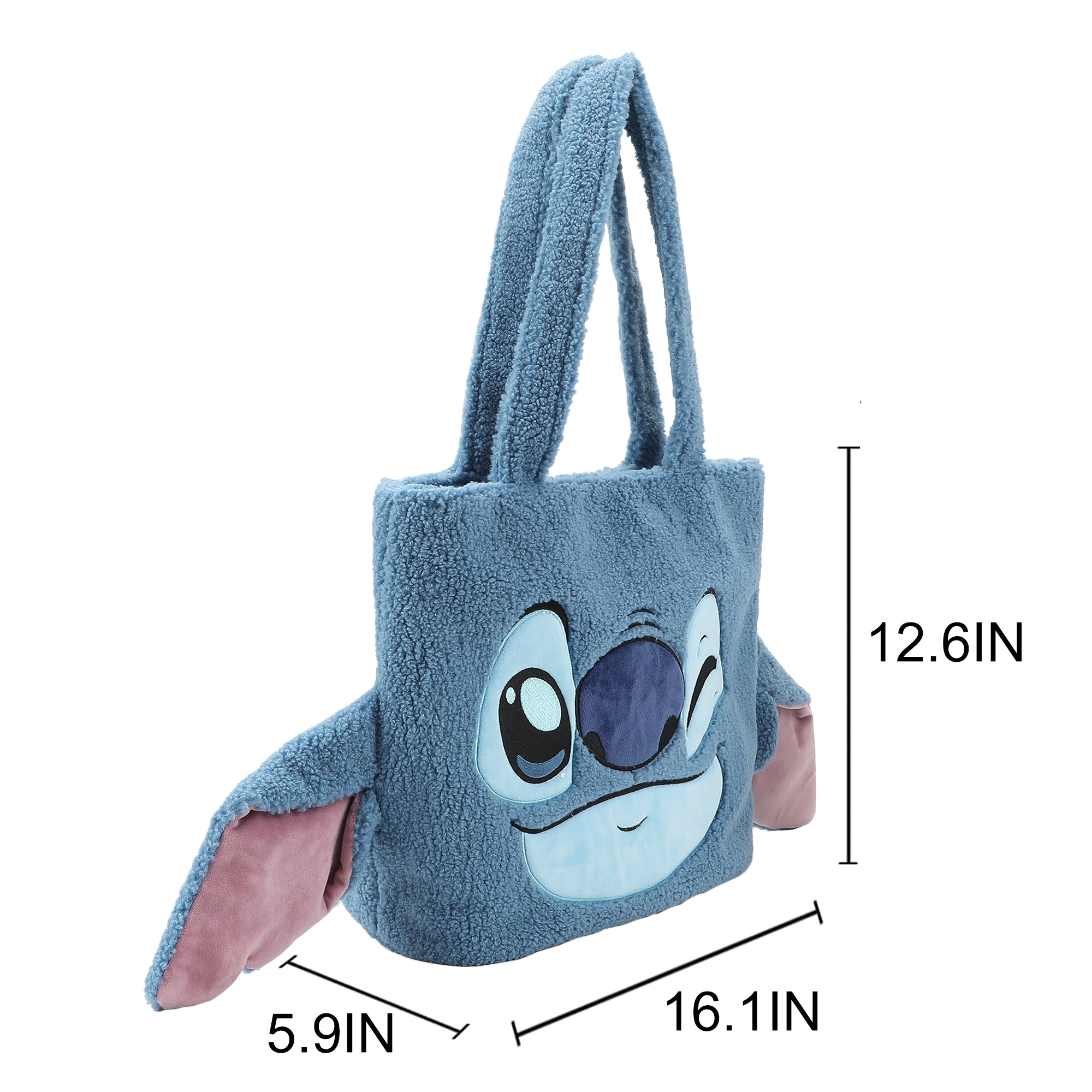 Lilo & Stitch Stitch Face Blue with 3D Ears 16" Plush shoulder bag large Tote Handbag