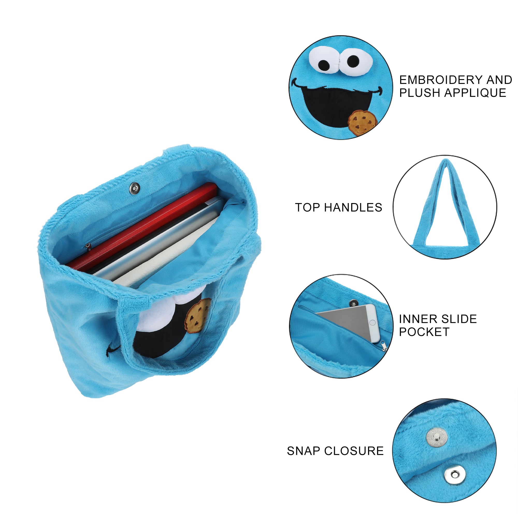 Sesame Street Cookie Monster Fuzzy Tote Bag