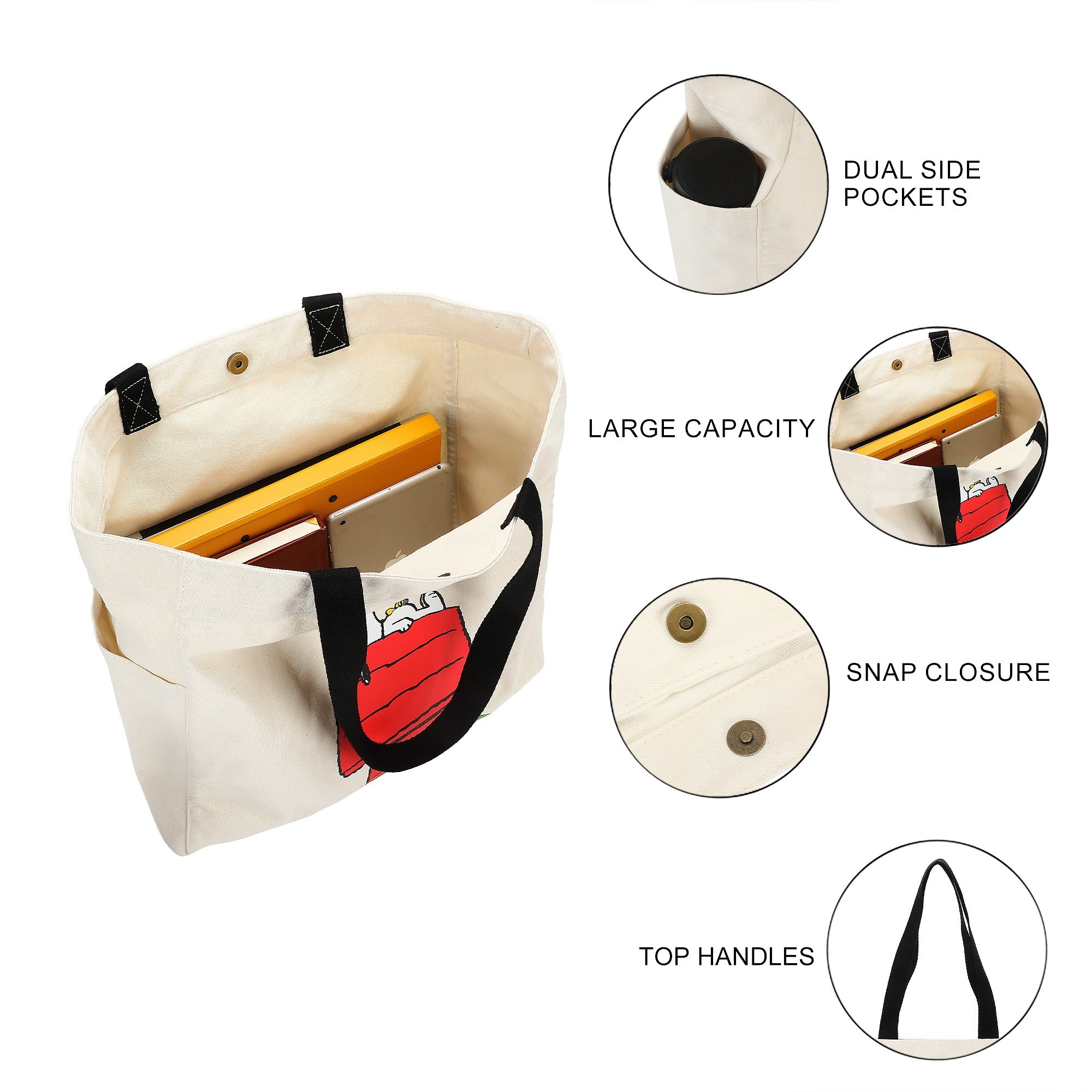 Peanuts Snoopy Transfer Print Natural 15.5" Canvas Tote Bag