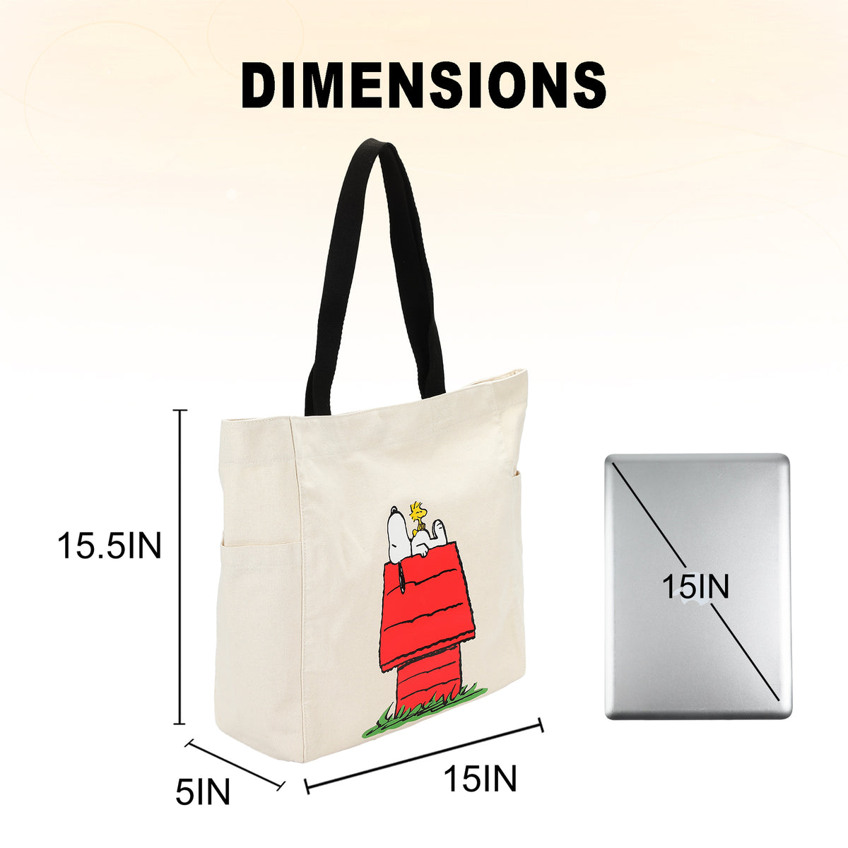 Peanuts Snoopy Transfer Print Natural 15.5" Canvas Tote Bag