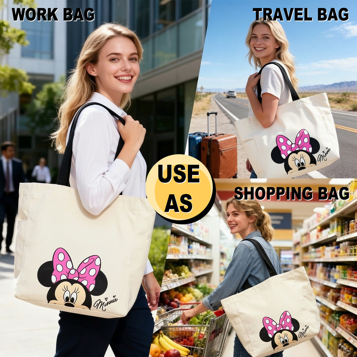 Minnie Mouse Classic Tote Bag 15.5-Inch for Adult Fans