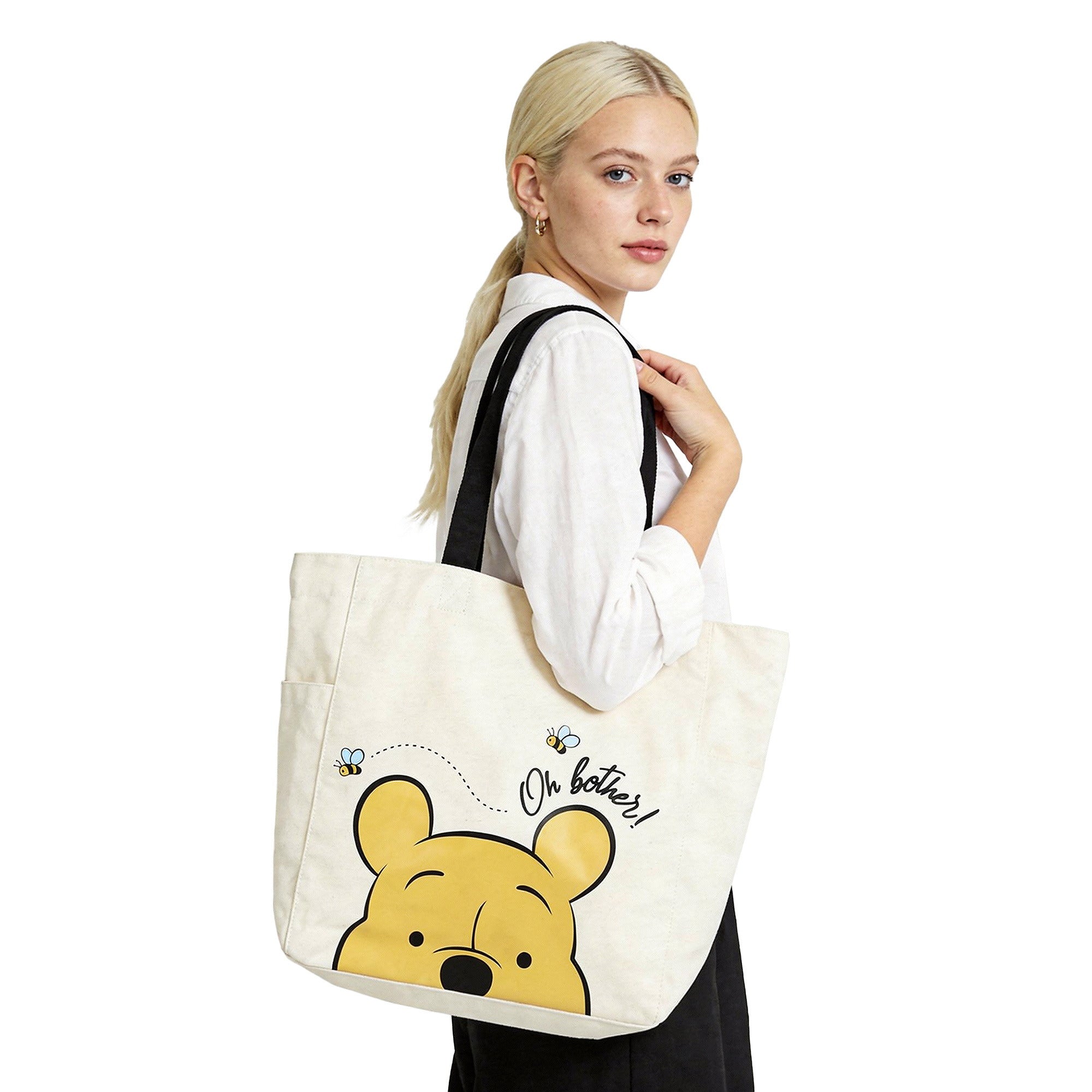 Winnie The Pooh Transfer Print Canvas 15.5" Tote Bag for Women