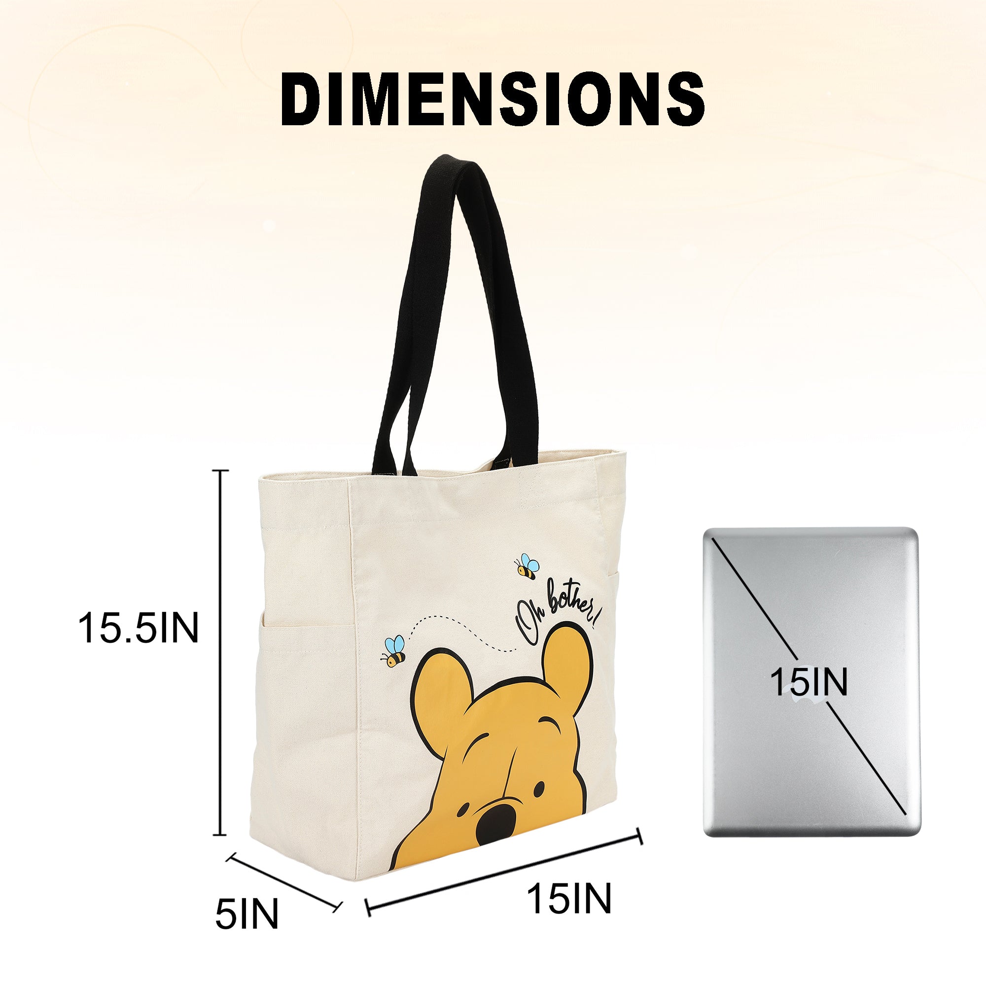 Winnie The Pooh Transfer Print Canvas 15.5" Tote Bag for Women