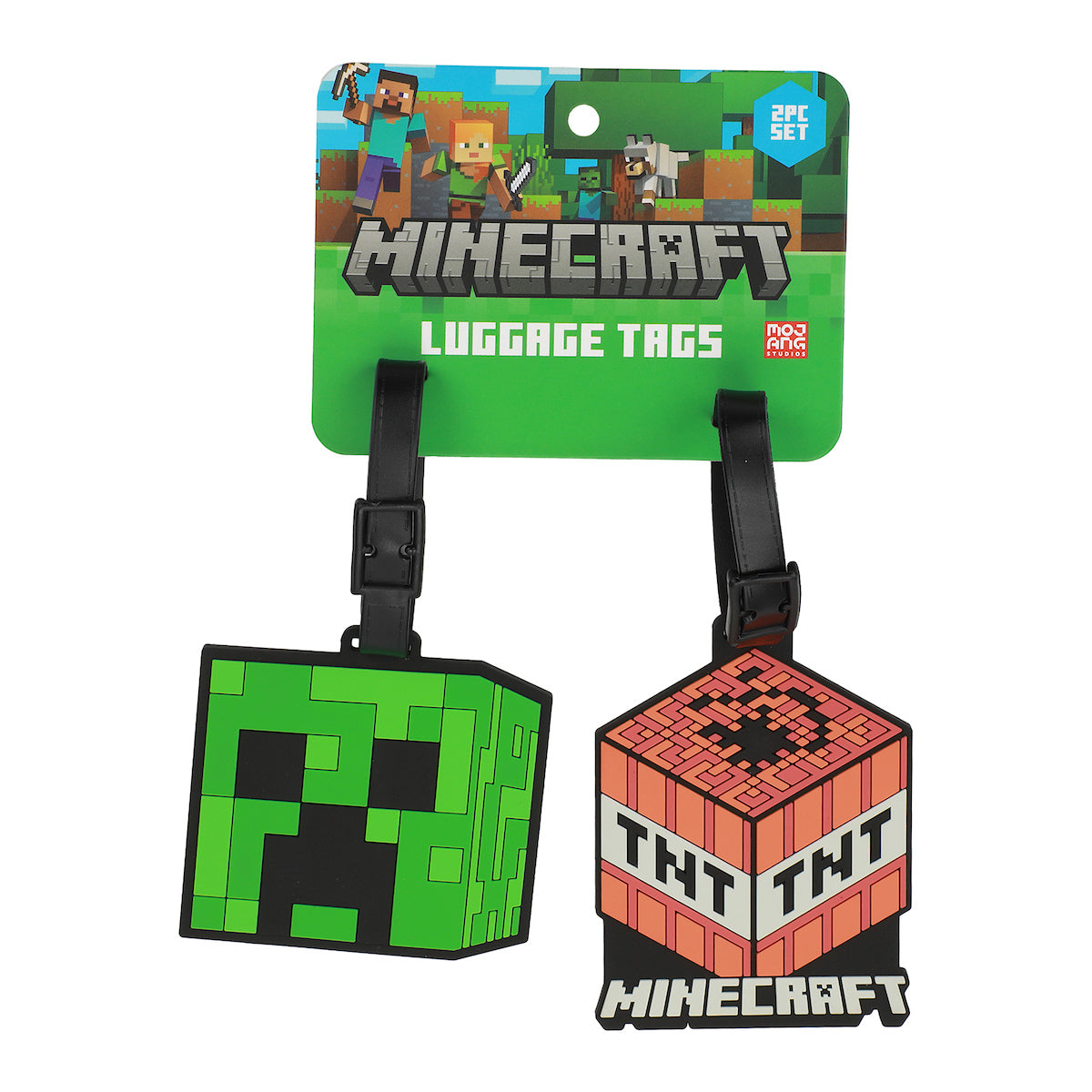 Minecraft Youth Luggage Tag 2pc Set - 3D Molded Rubber with ID Card