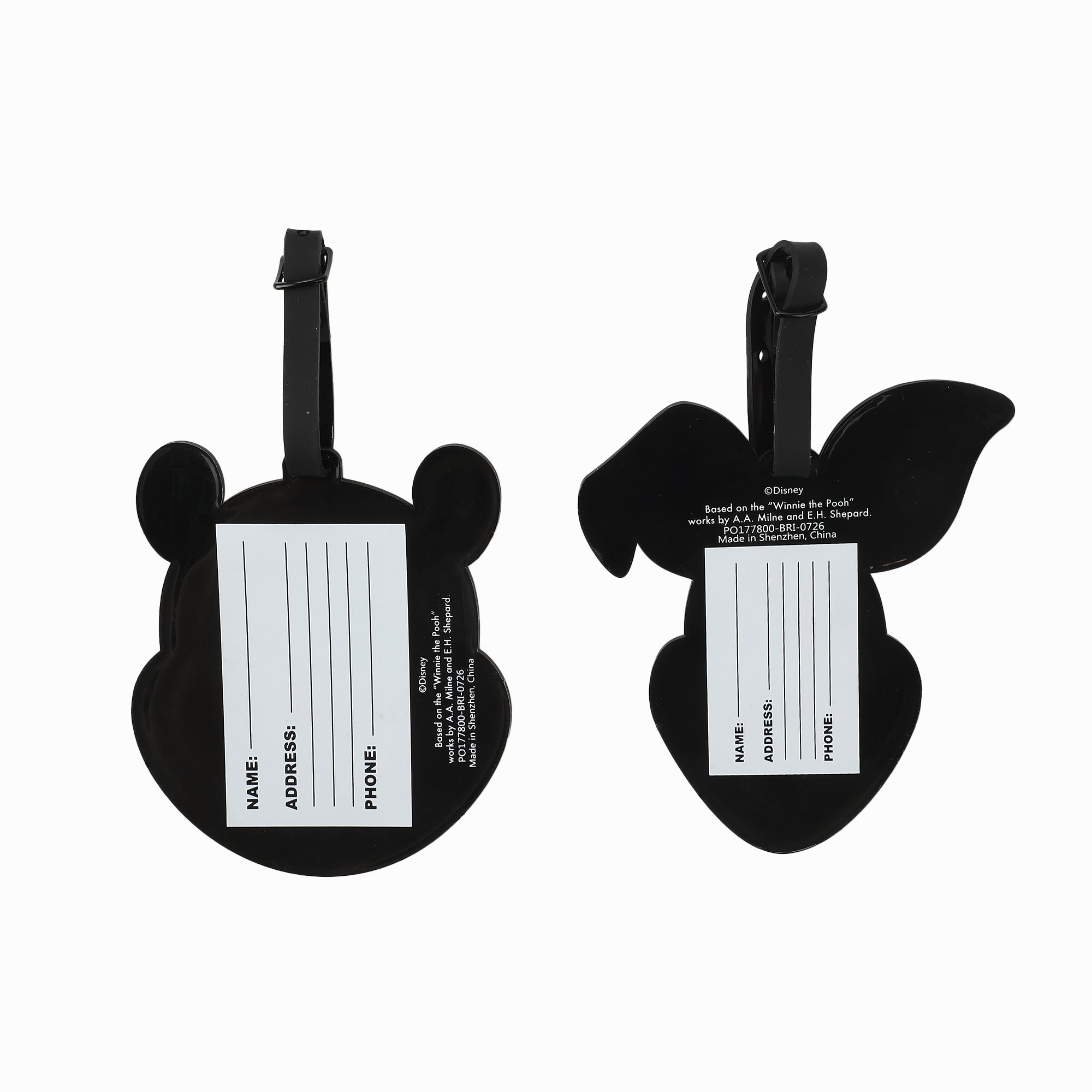 Winnie The Pooh Pooh and Piglet Molded Rubber Luggage Tag Set 2pc