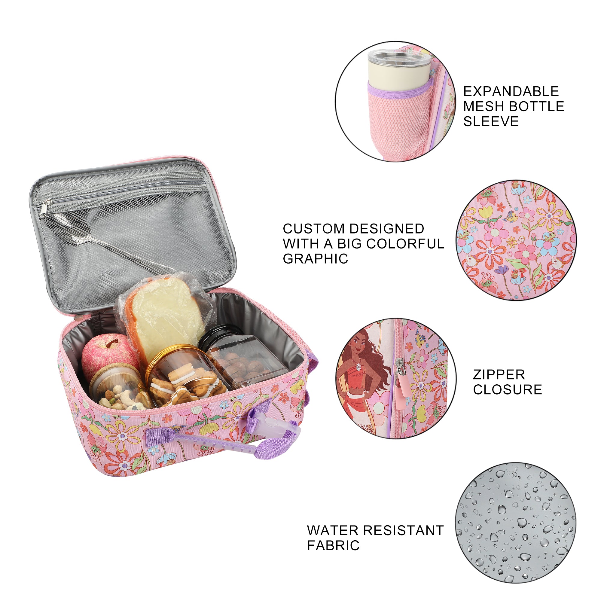 Disney Princess Characters On Floral Print 8" Lunch Kit