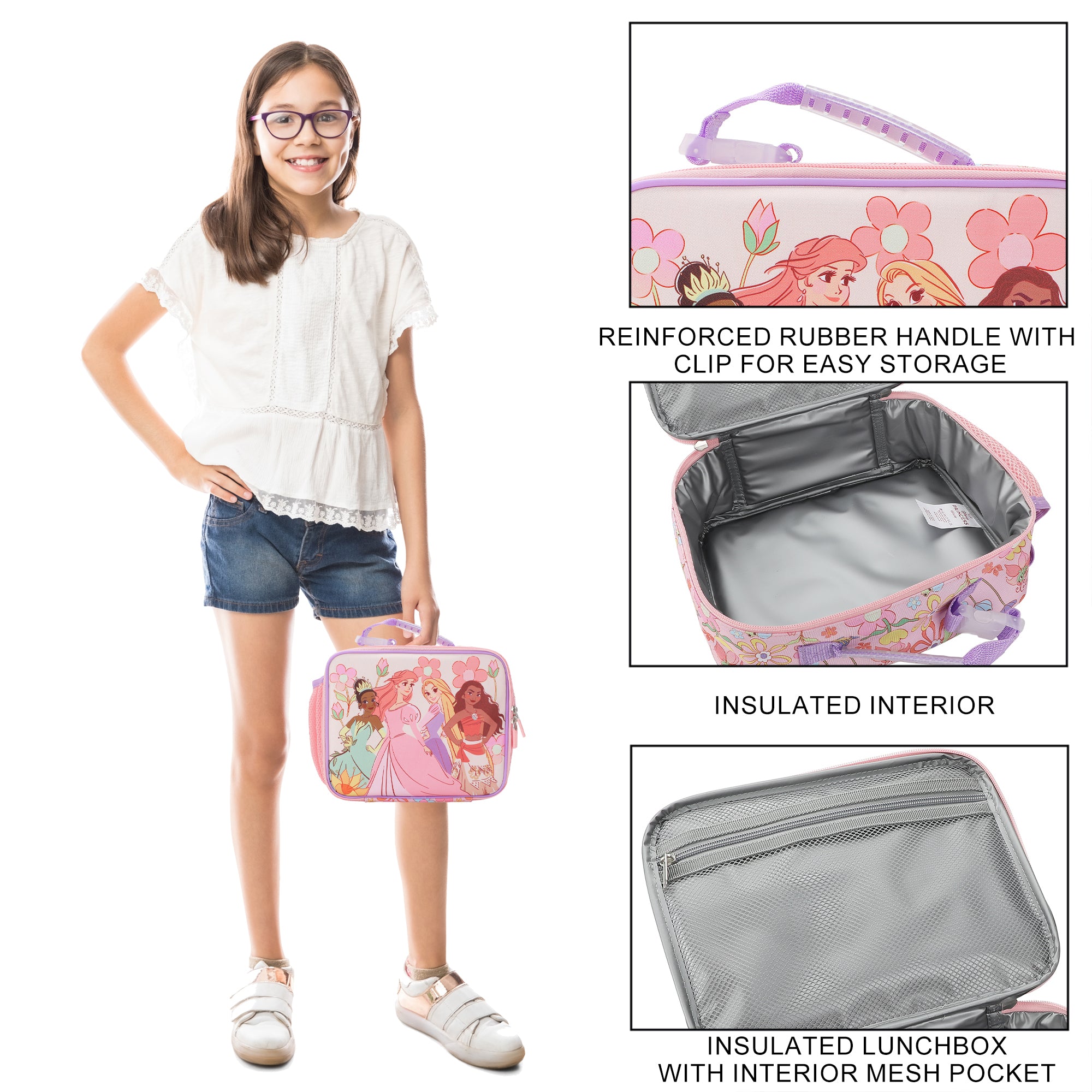 Disney Princess Characters On Floral Print 8" Lunch Kit