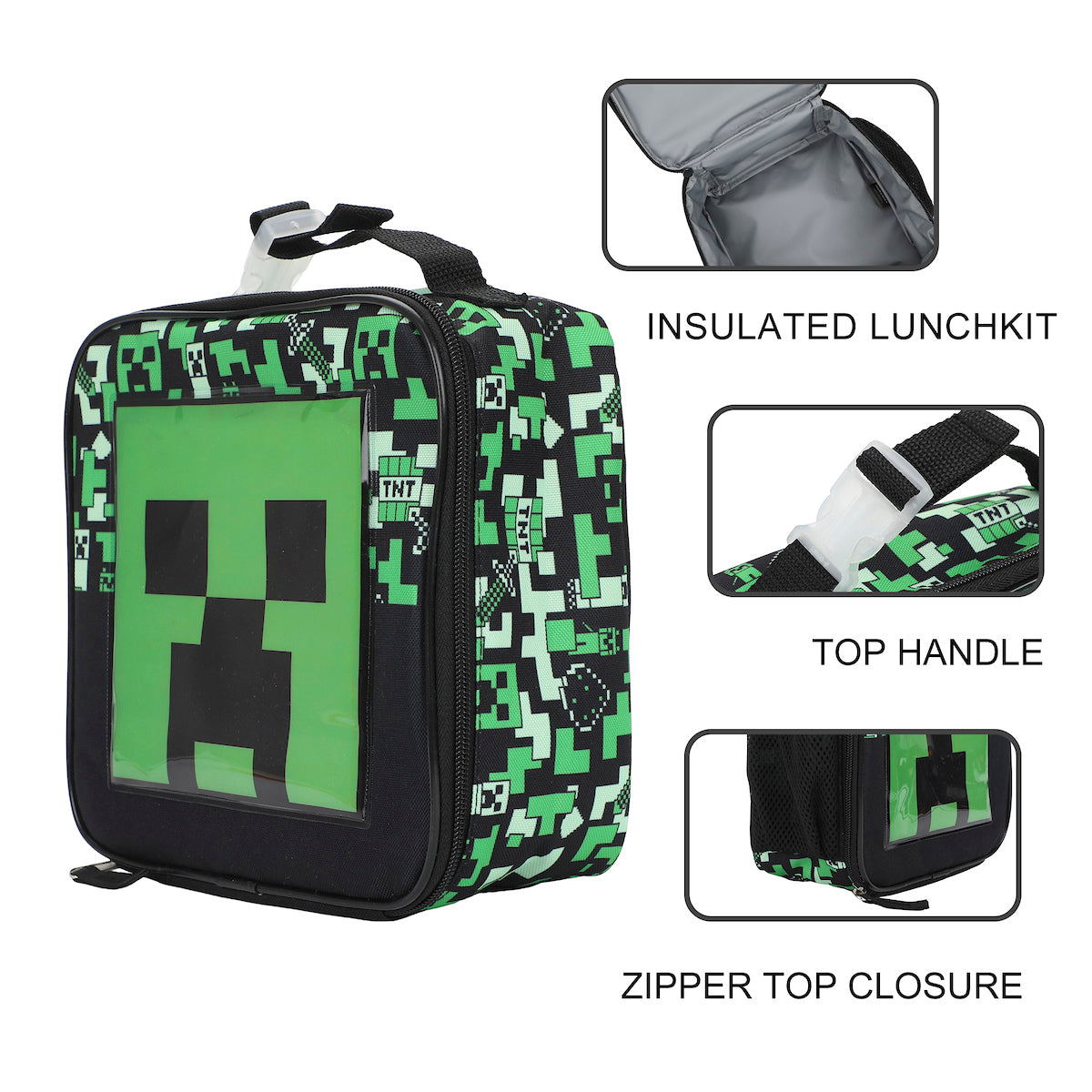 Minecraft Square Insulated Lunchbox with Mesh Side Pocket
