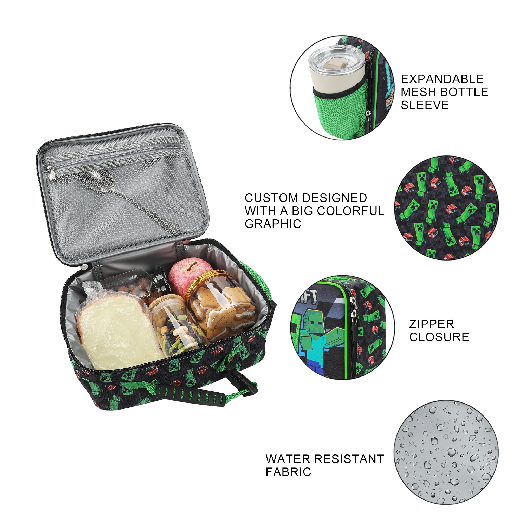 Minecraft Creepers and Block Characters Insulated Lunch Kit
