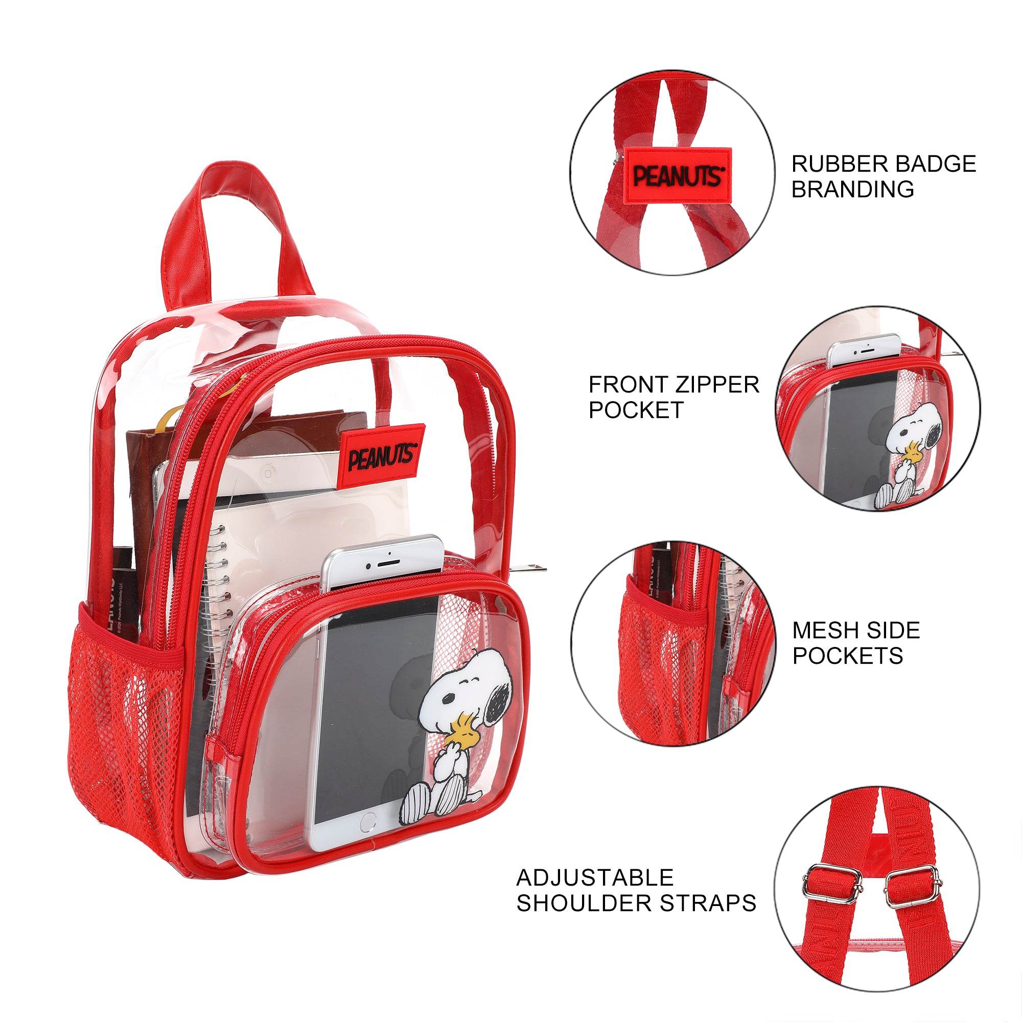 Peanuts Snoopy & Woodstock Clear 10” Adult Mini Backpack