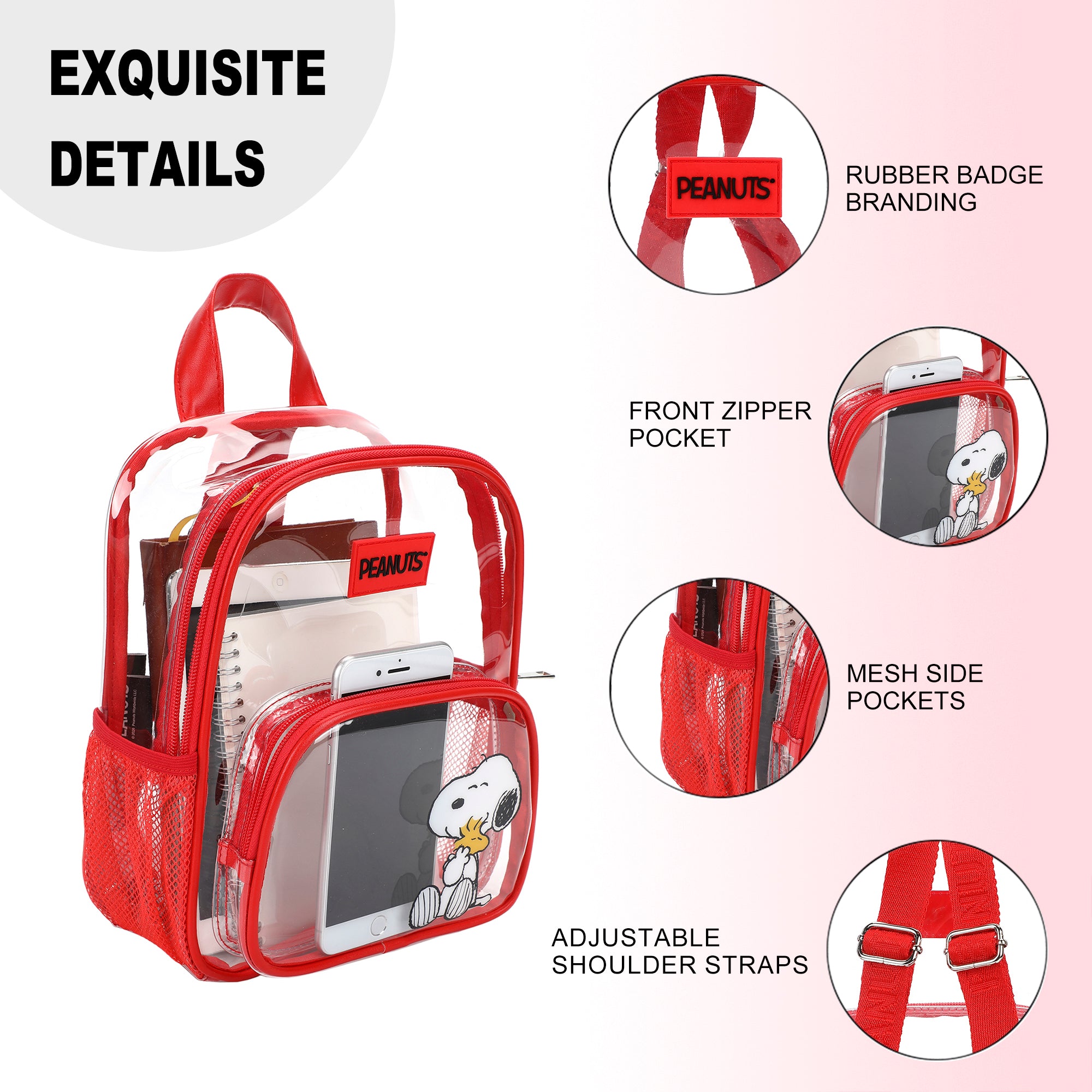 Peanuts Snoopy & Woodstock Clear 10" Adult Mini Backpack