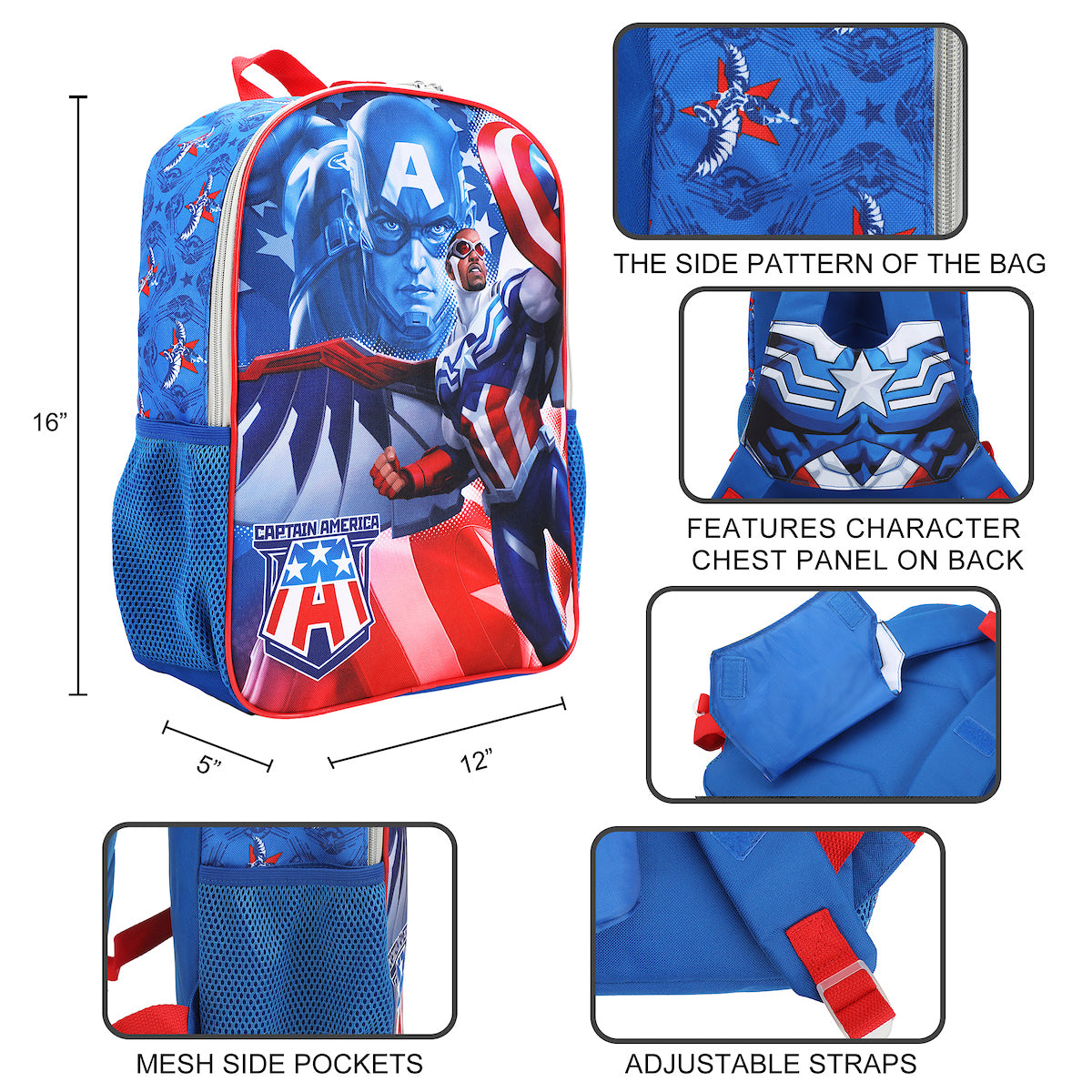 Marvel Captain America 16 Cosplay Chest Panel Youth Backpack