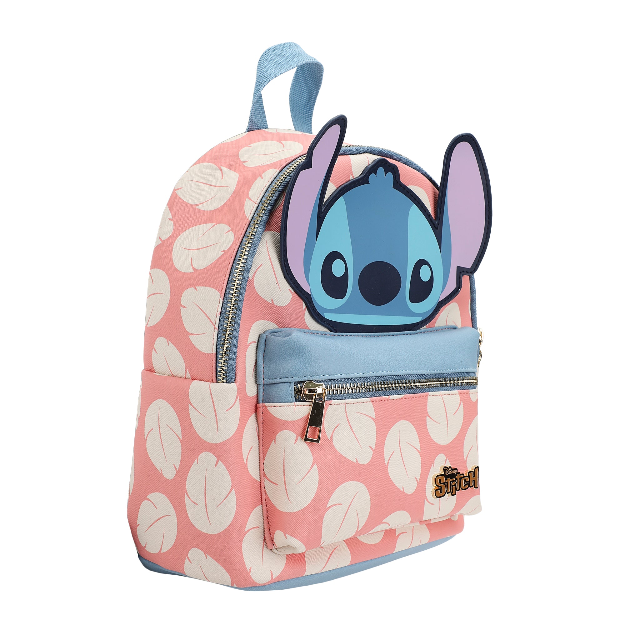 Disney Stitch Applique Character Head Pink Dress Pattern 10.6" Mini Backpack