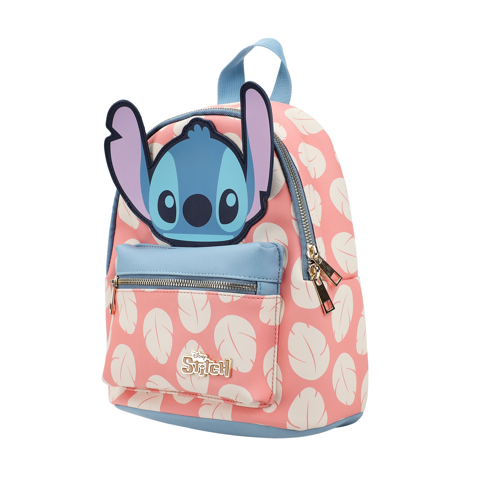 Disney Stitch Applique Character Head Pink Dress Pattern 10.6" Mini Backpack