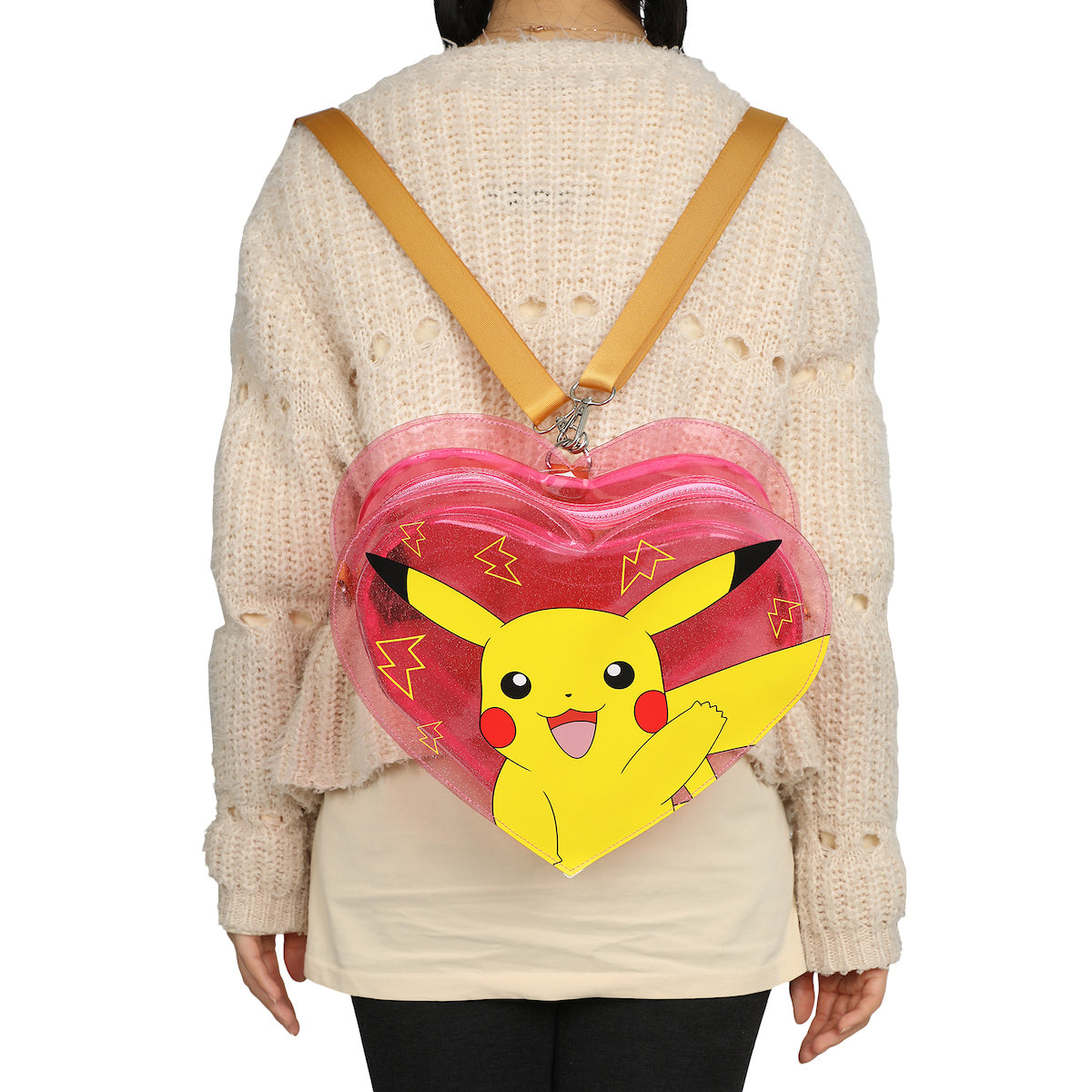 Pokemon Pikachu 10.5 Heart-Shaped Clear Pink Backpack
