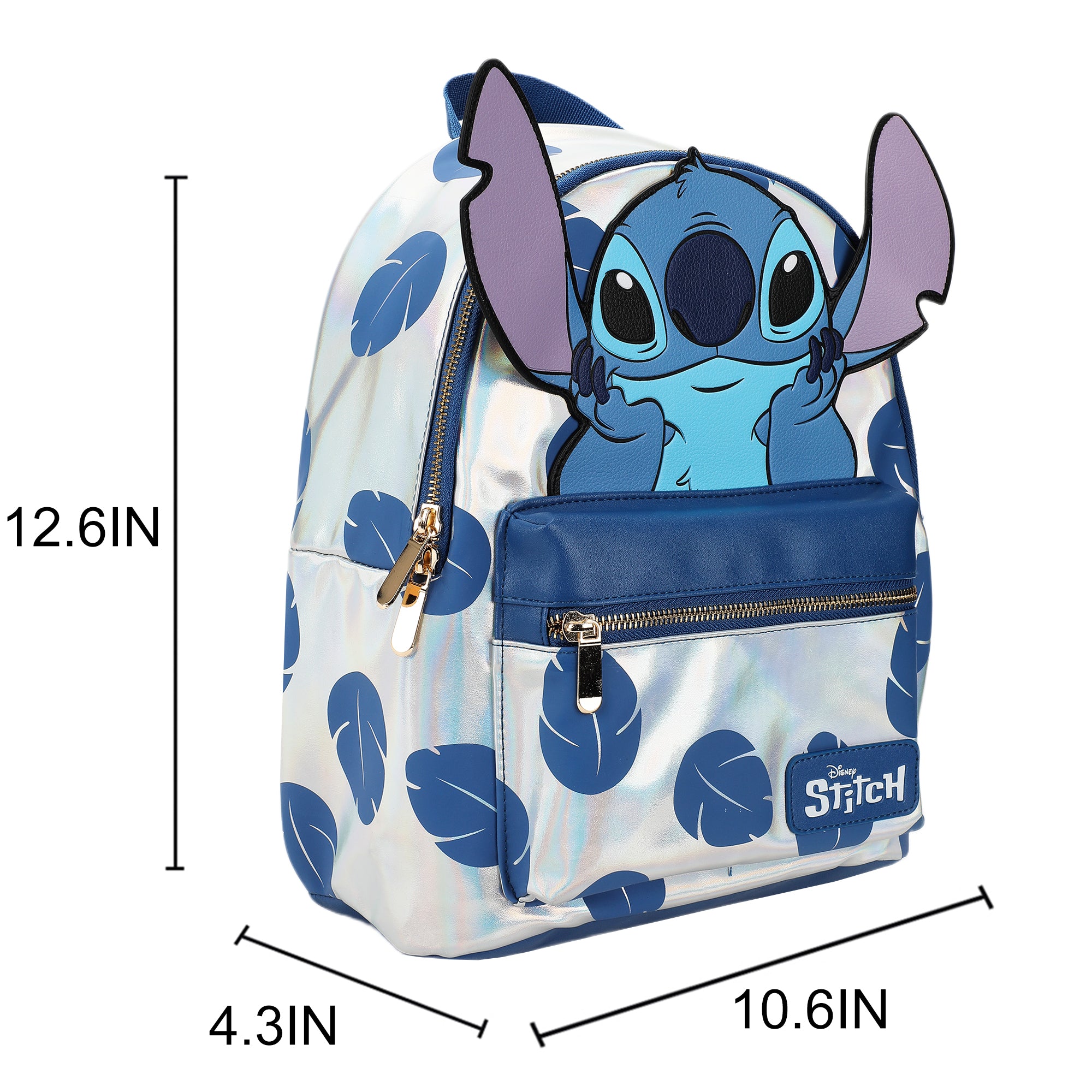 Disney Stitch Blue Leaves 12.6" White Mini Backpack