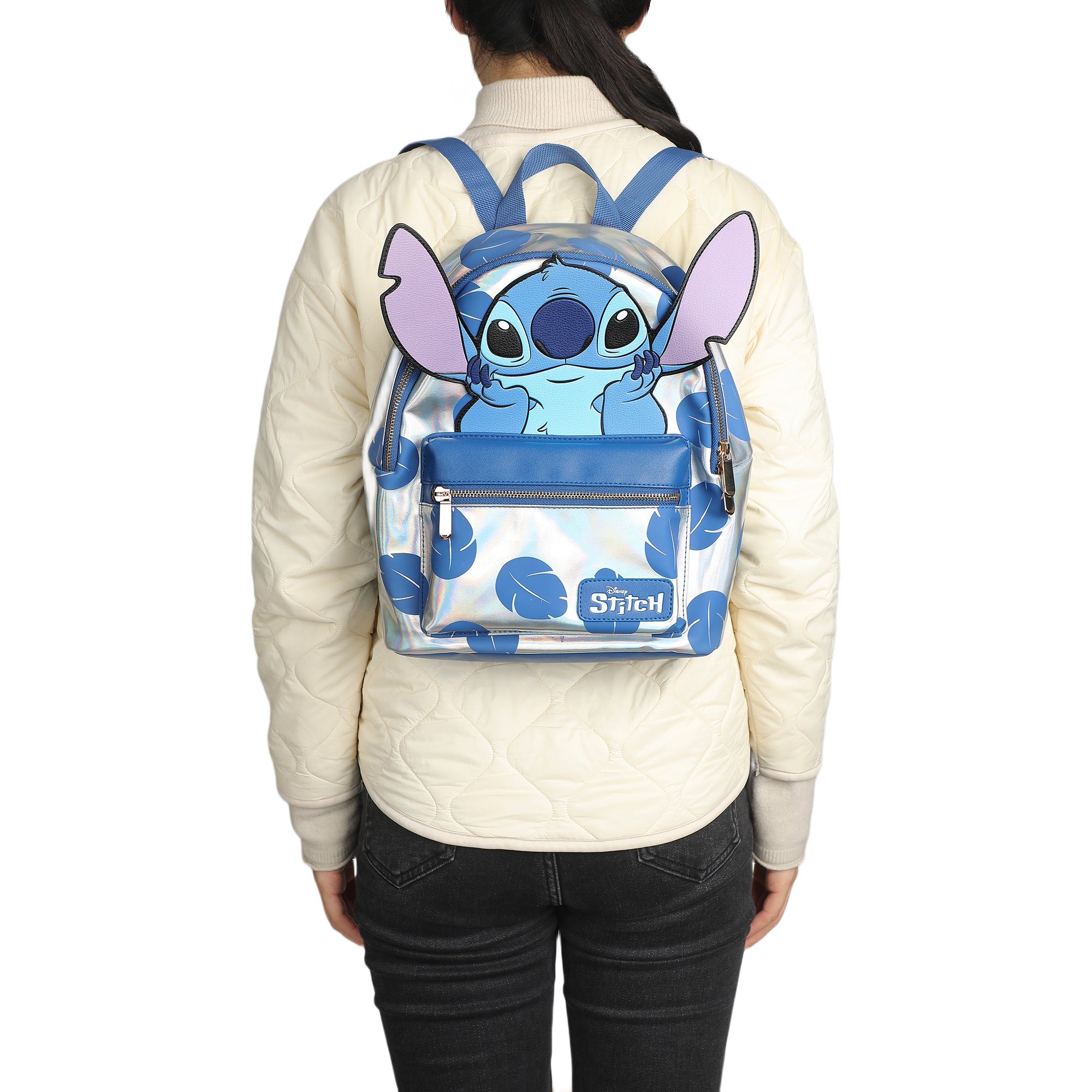 Disney Stitch Blue Leaves 12.6" White Mini Backpack