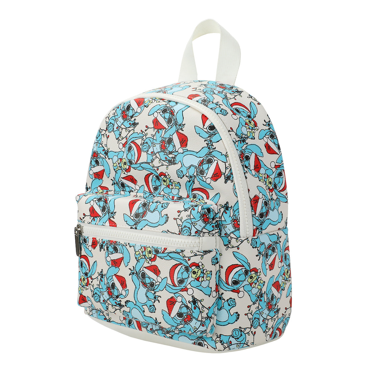 Disney Stitch Santa Stitch All-Over Print White Faux Leather 10.6" Mini Backpack