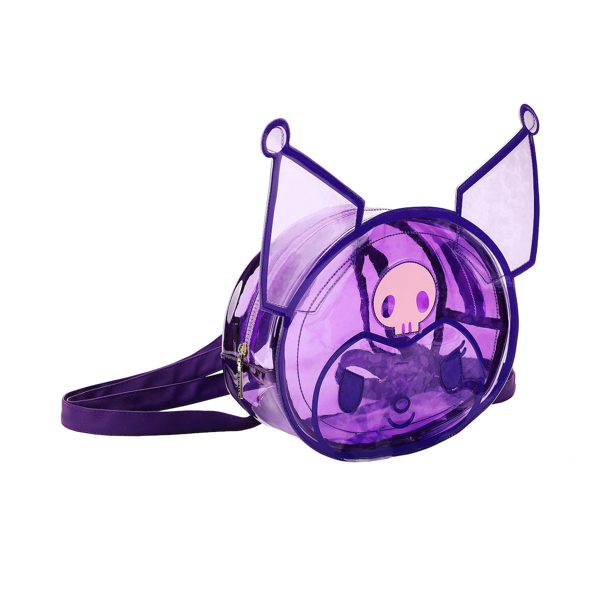 Kuromi Character Head Adult Clear Purple PVC 12" Mini Backpack
