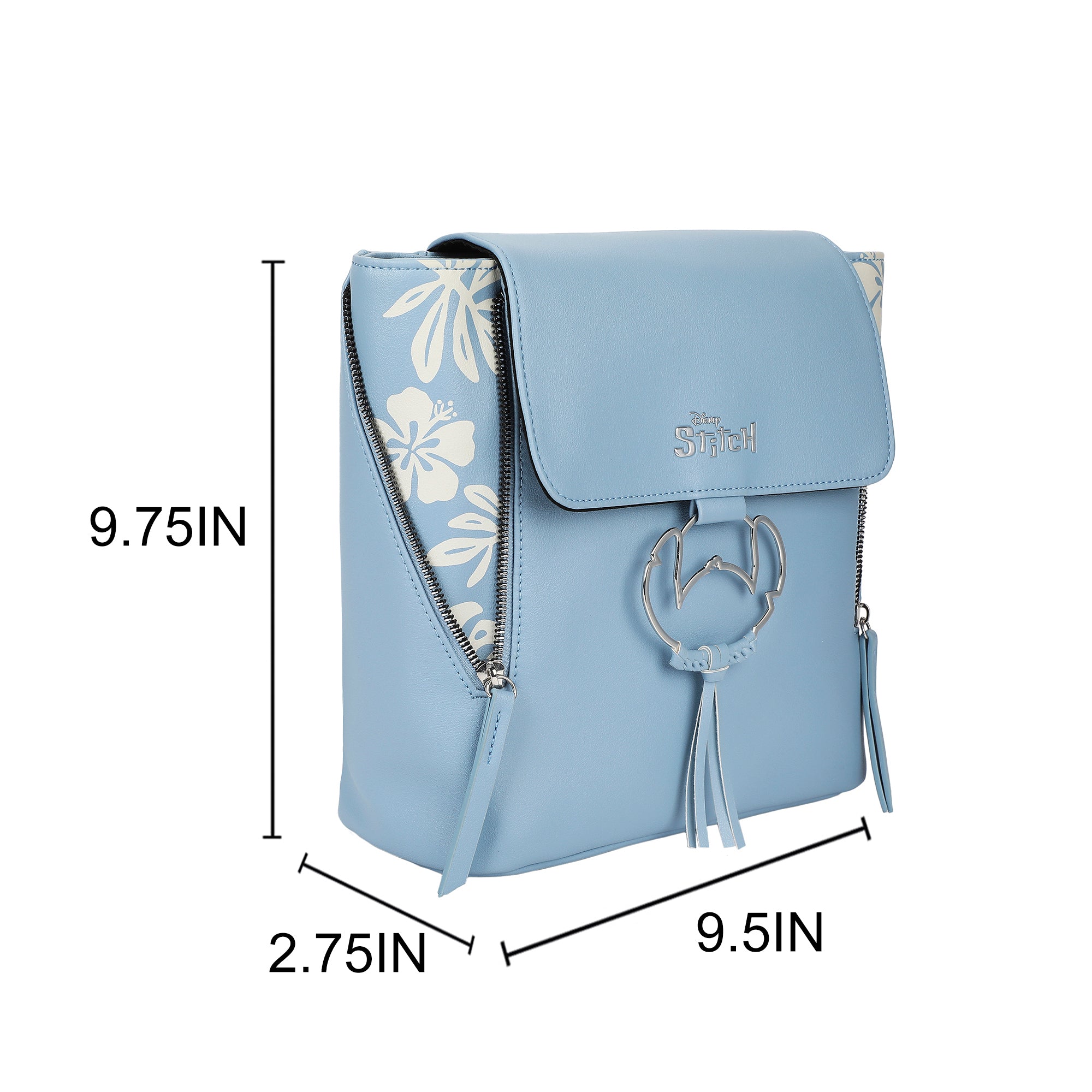 Disney Lilo & Stitch Faux Leather Mini Backpack with Floral Print and Embroidered Details