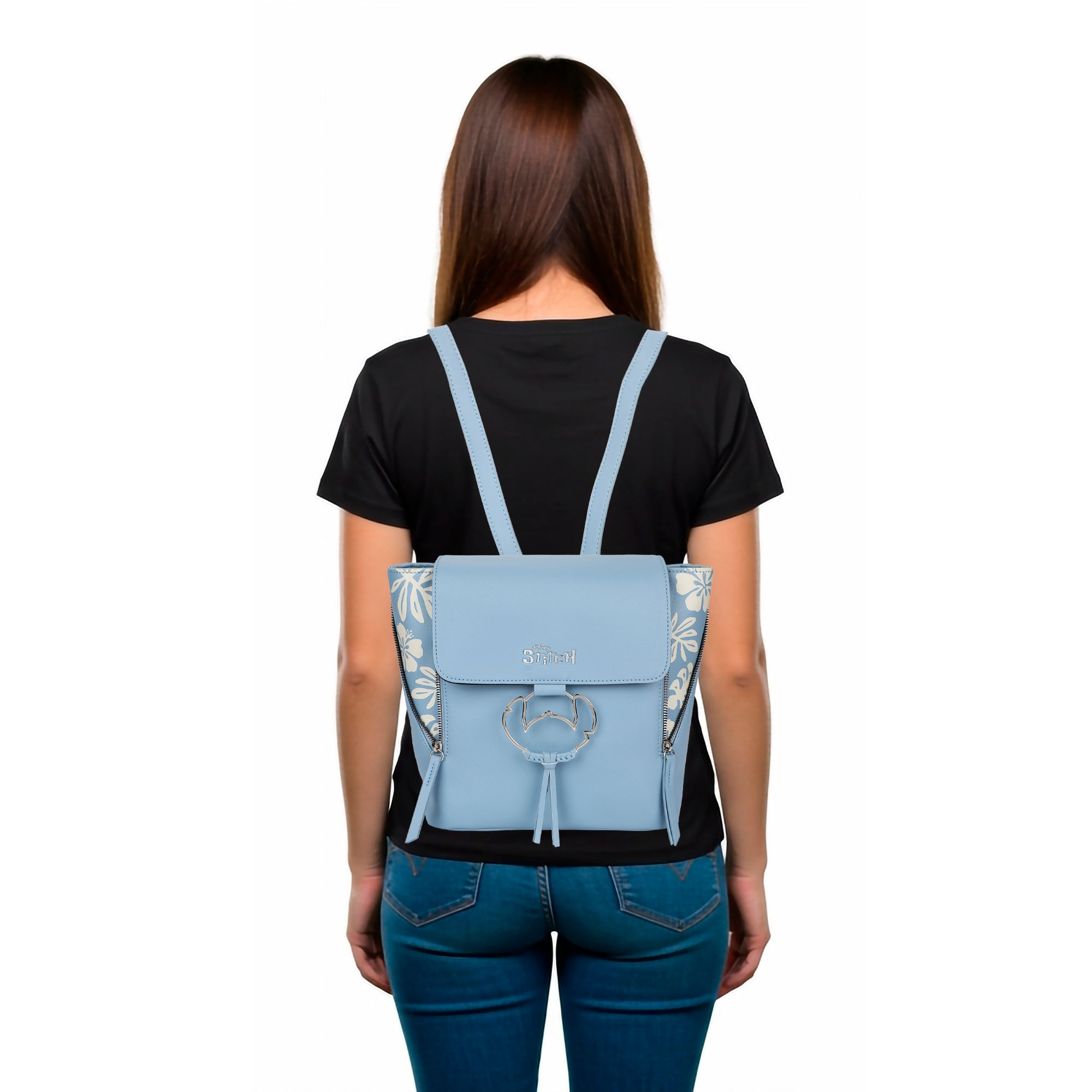 Disney Lilo & Stitch Faux Leather Mini Backpack with Floral Print and Embroidered Details