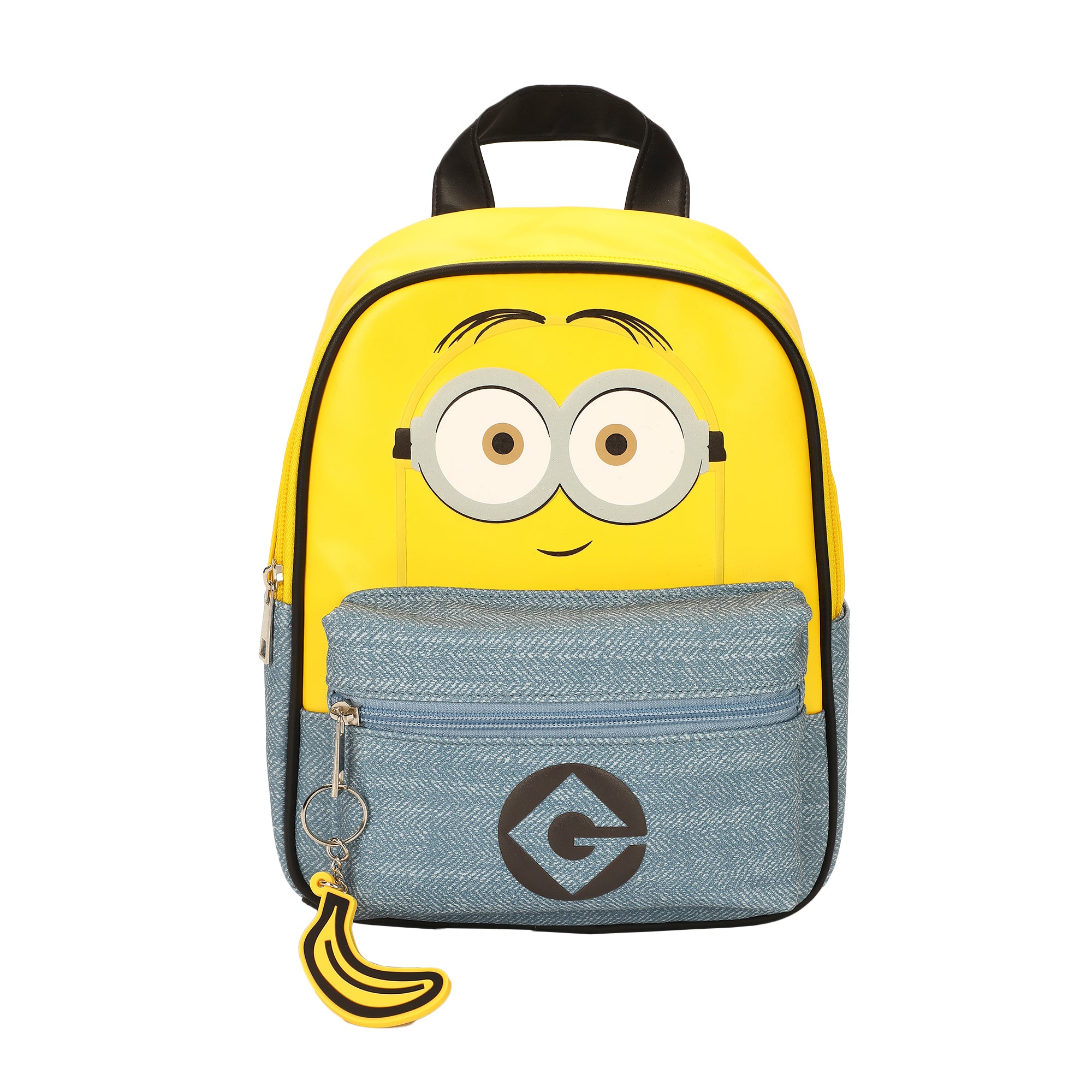 Minions Big Face Women's 11" Mini Backpack with Banana Charm for Fans