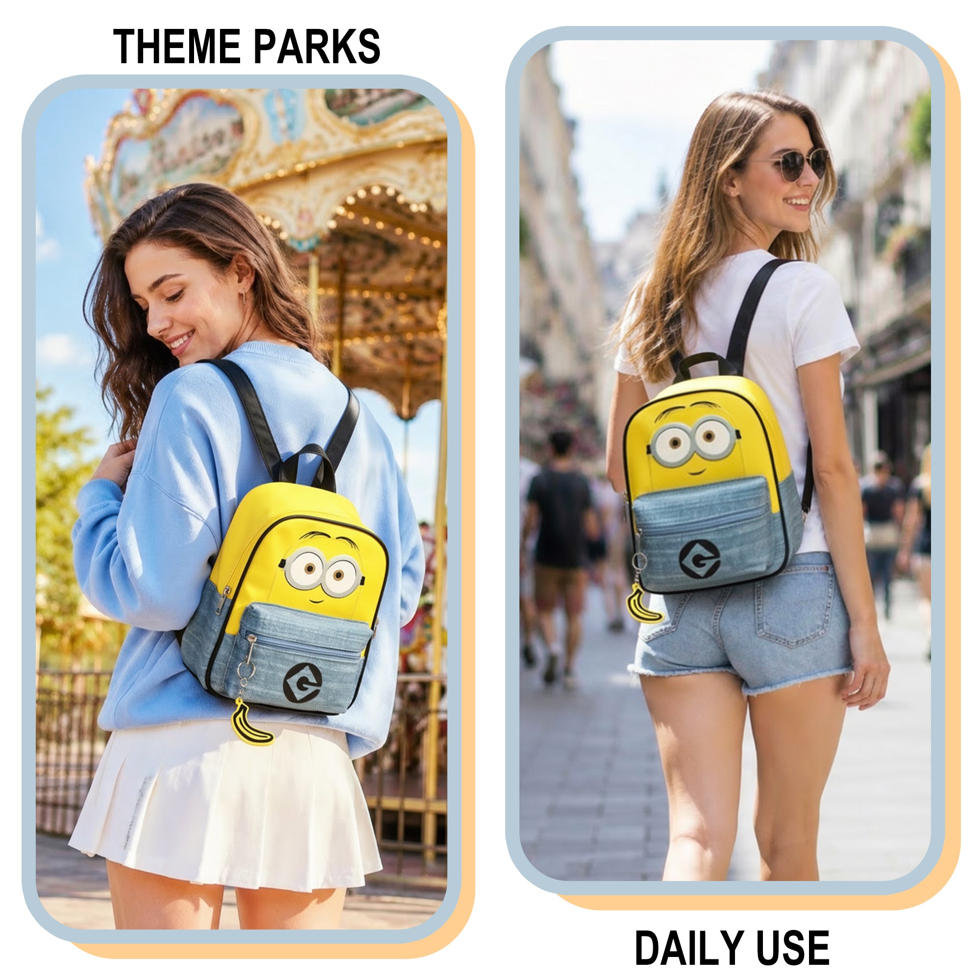 Minions Big Face Women's 11" Mini Backpack with Banana Charm for Fans