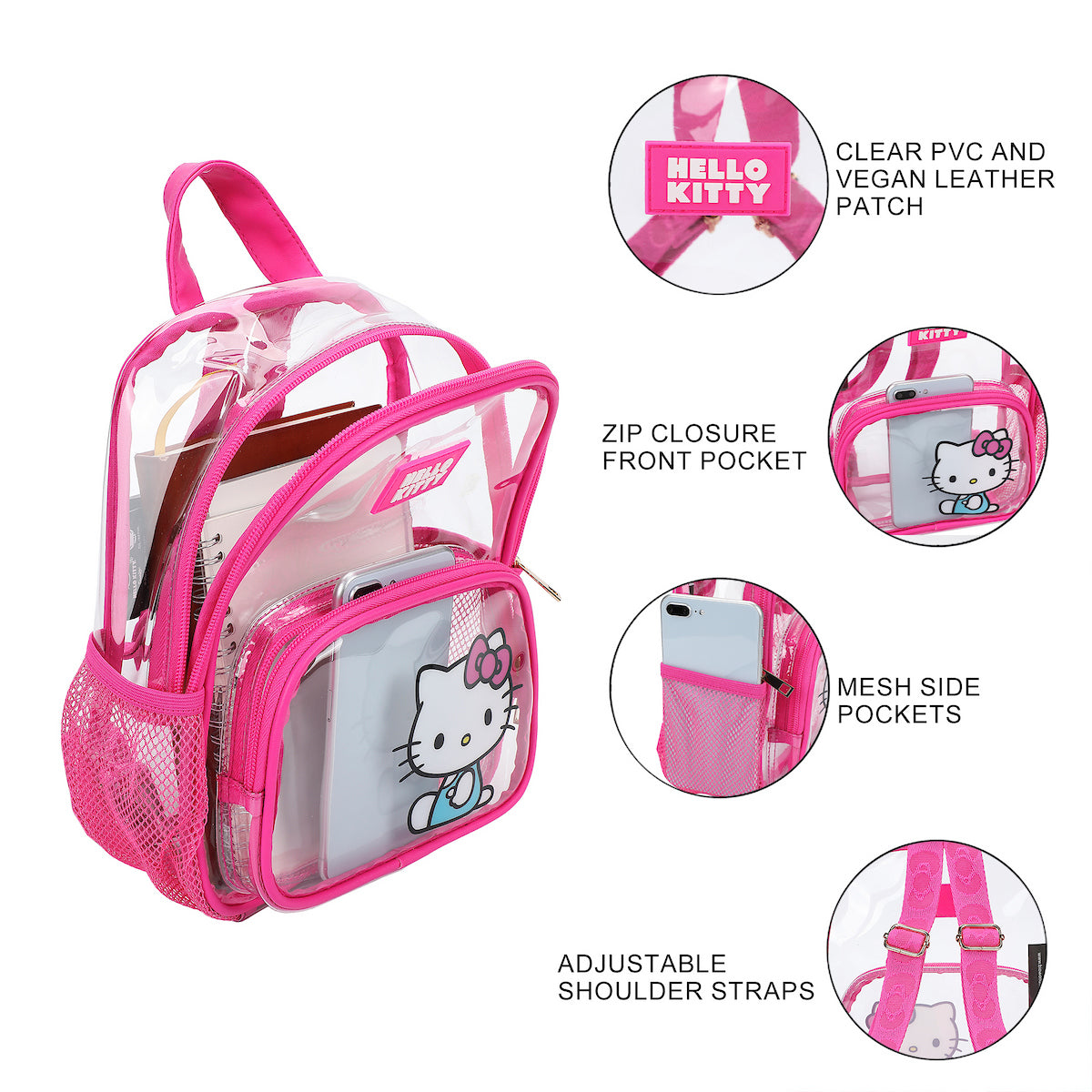 Hello Kitty Sitting Character Adult 11” Clear Mini Backpack