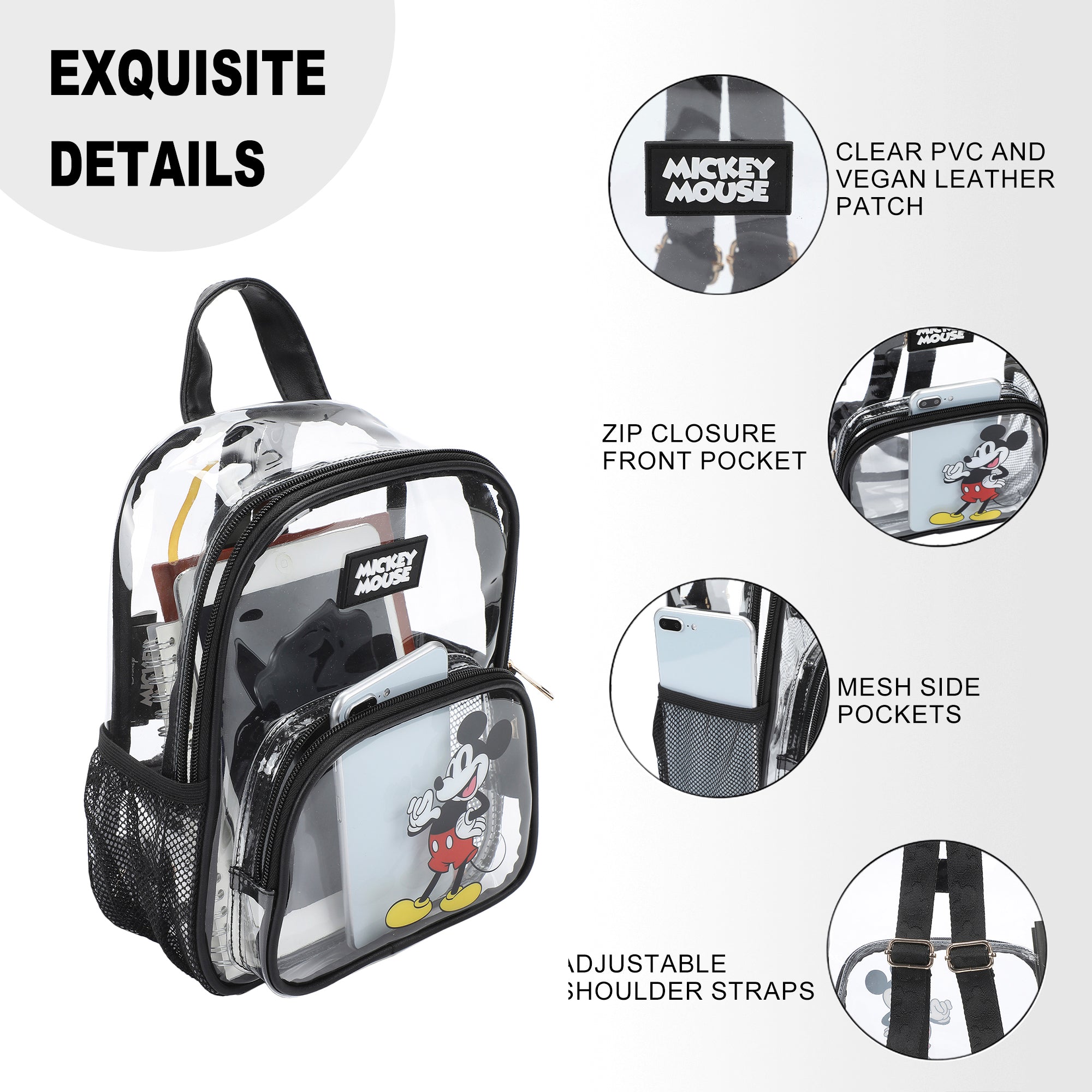 Disney Mickey Mouse Waving Adult 11" Clear Mini Backpack