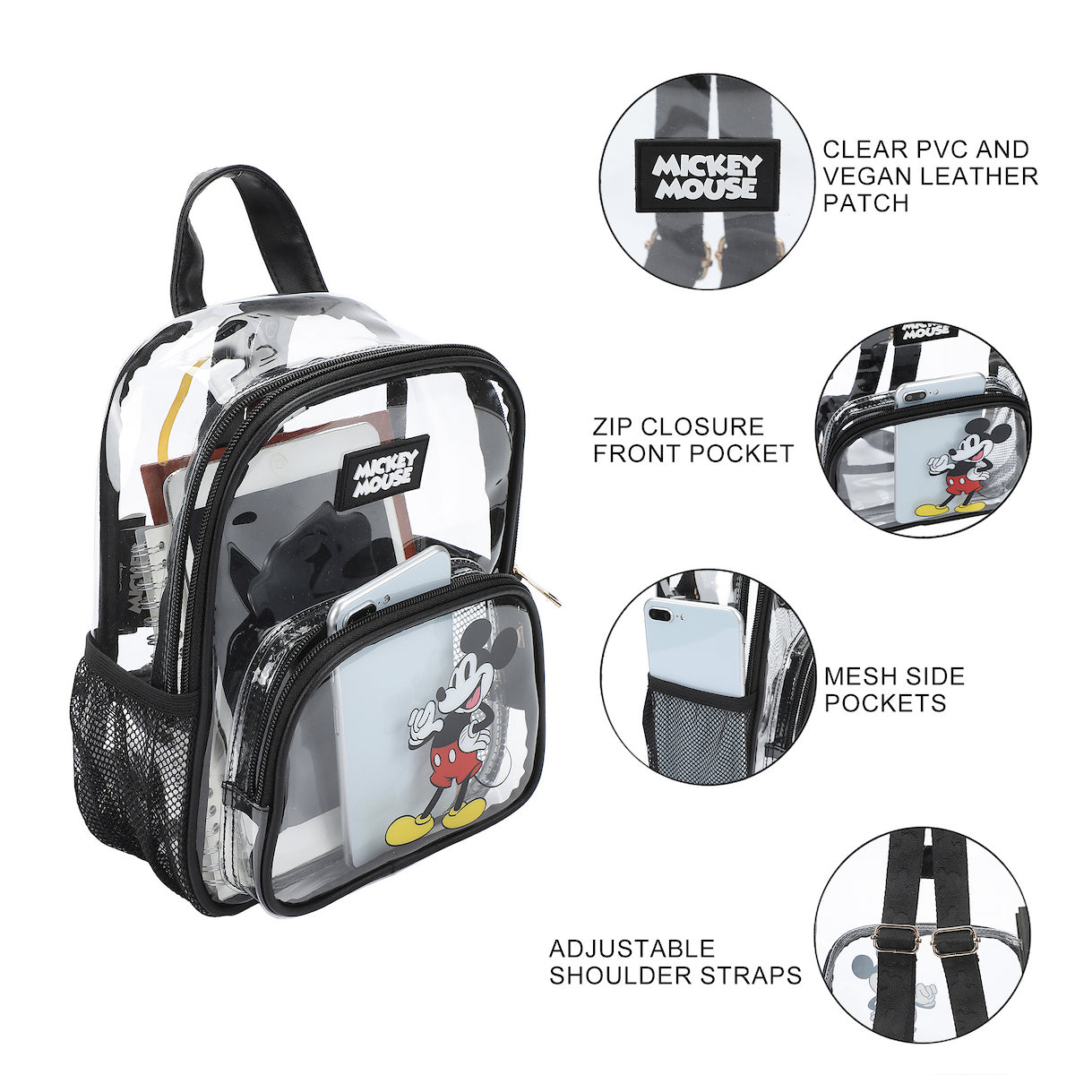 clear mini backpack disney Disney Mickey Mouse Waving Adult 11" Clear Mini Backpack – Bioworld