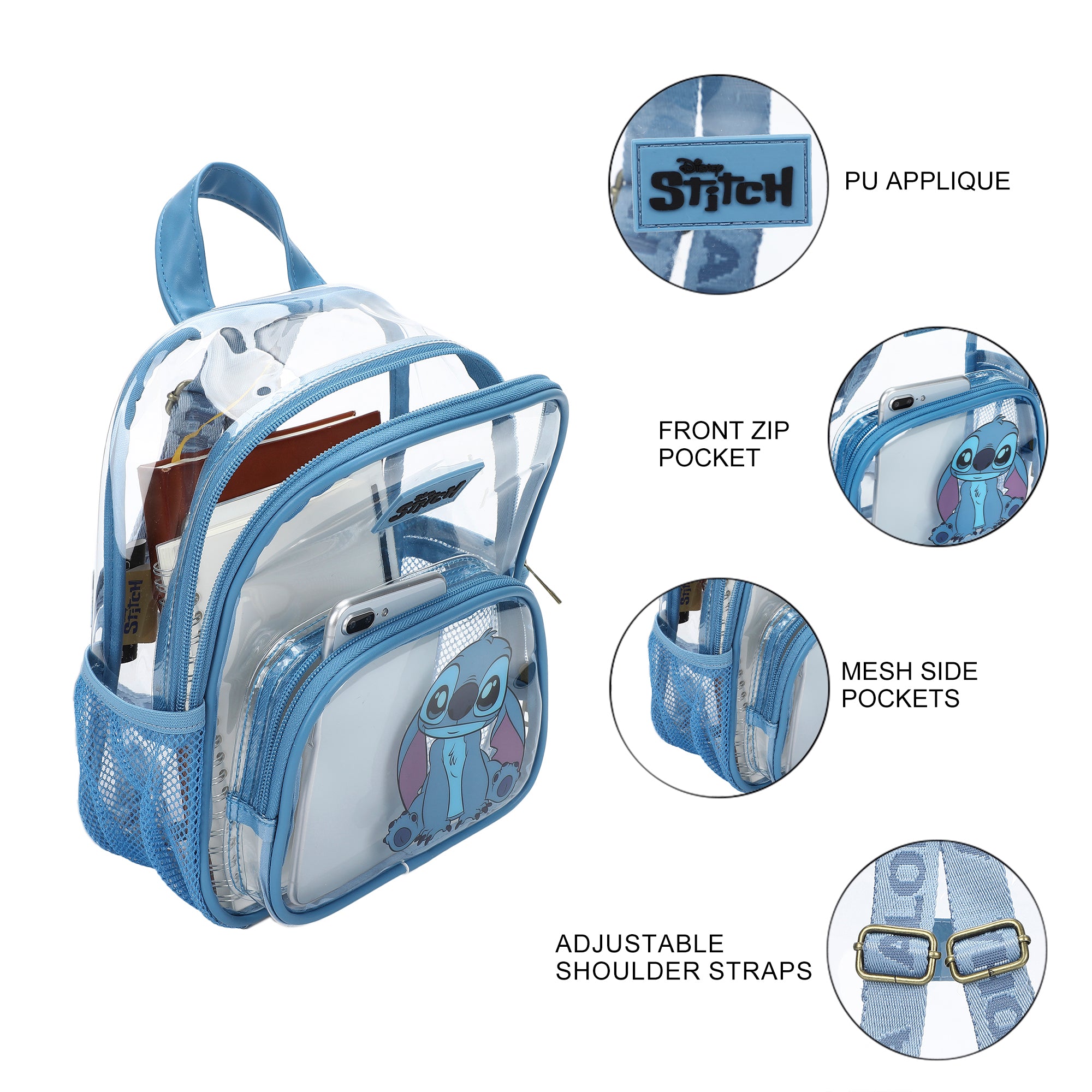clear front mini sailor backpack over top features a secure magnetic snap closure and zipper details to help keep belongings in place from tailgate to kickoff Vikakiooze PVC Transparent Backpack,Clear Small