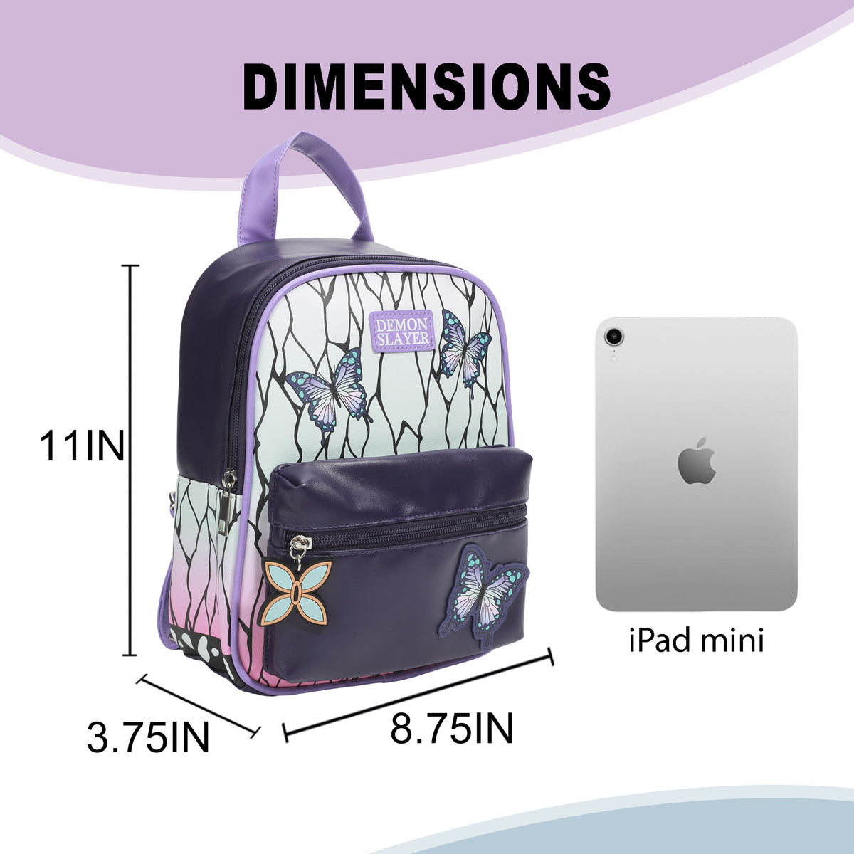 Demon Slayer Shinobu Inspired with Butterfly PU Appliques Women's 11" Mini Backpacks