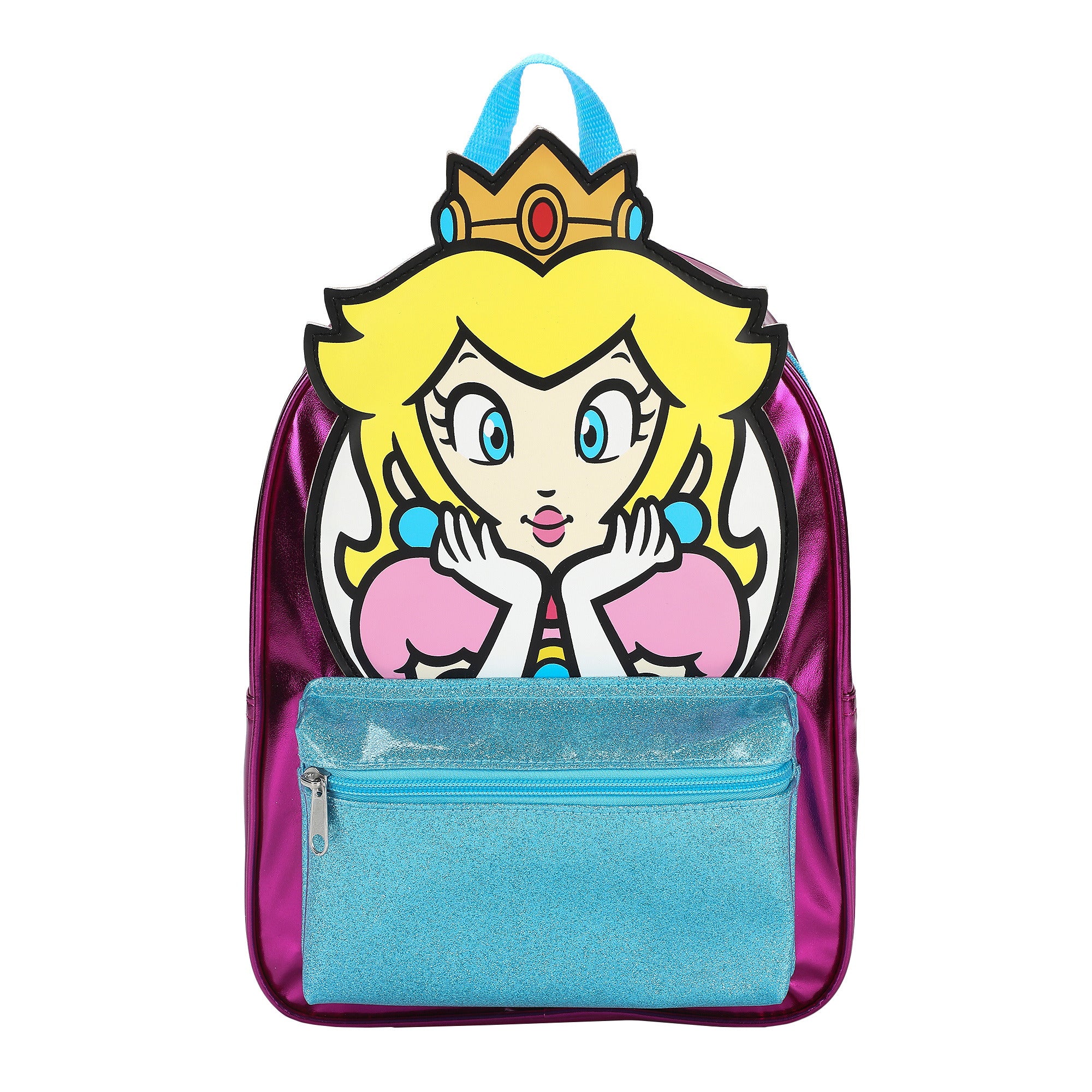 Super Mario Bros Girls Mini Backpack With 3D Clear PVC Applique and Glitter Pocket For Kids School