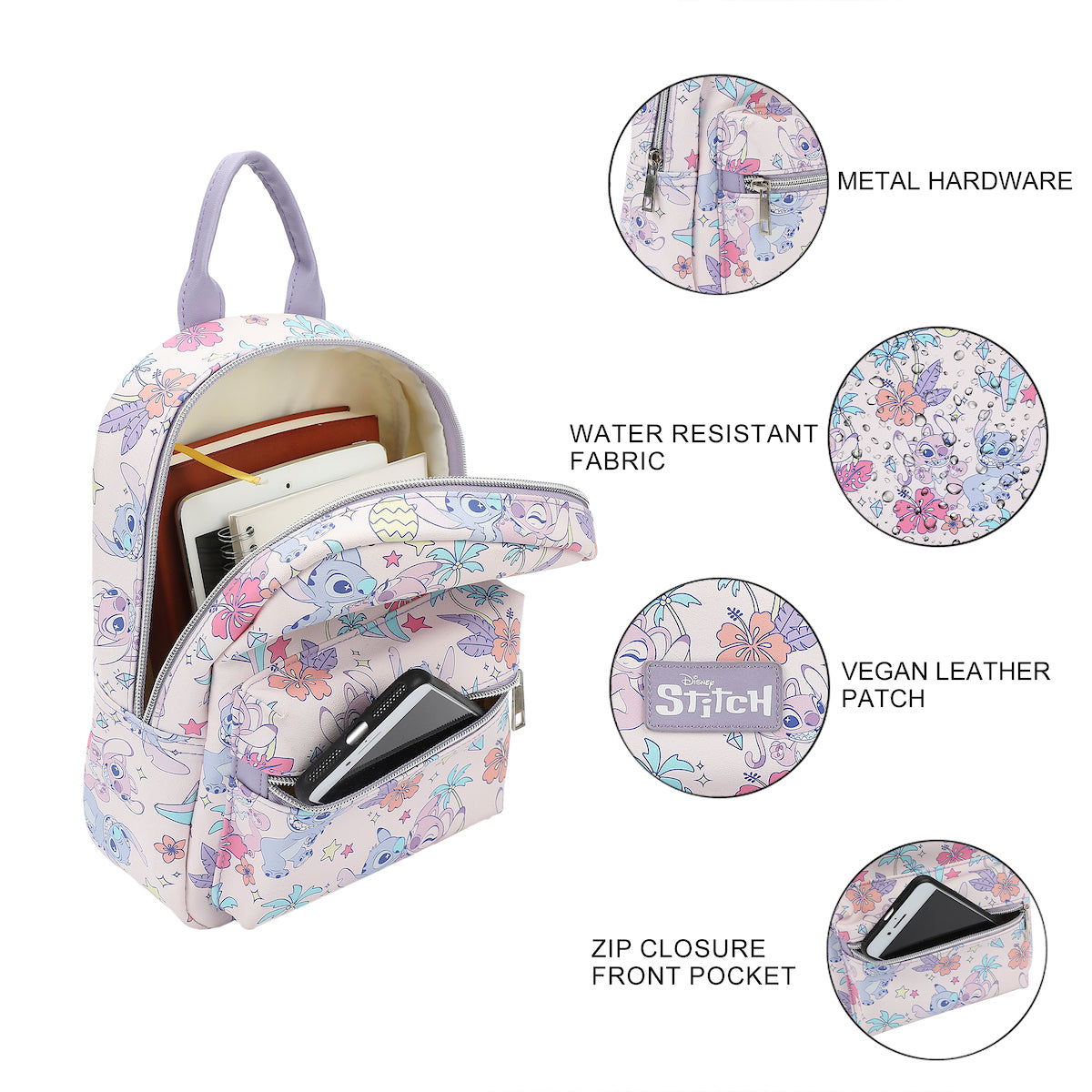 Disney Tropical Stitch And Angel Pink All-Over Print 11.5" Mini Backpack