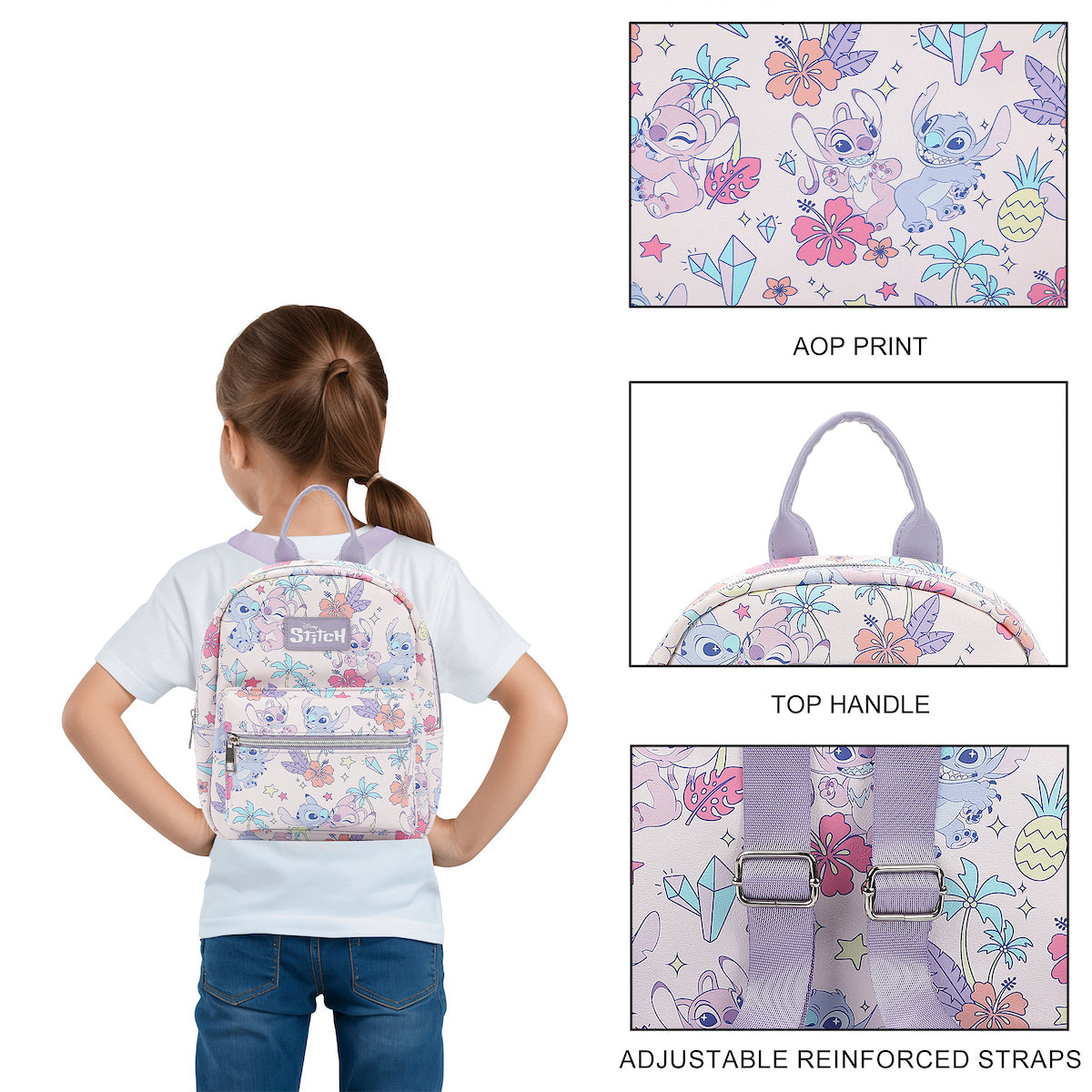 Disney Tropical Stitch And Angel Pink All-Over Print 11.5" Mini Backpack