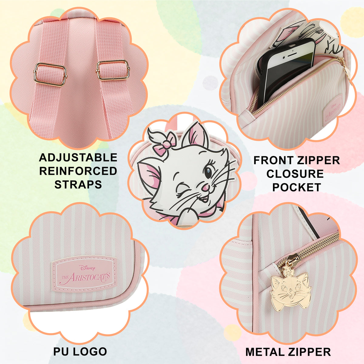 Disney Aristocats Marie Winking Pink & White 10.5" Mini PU Backpack