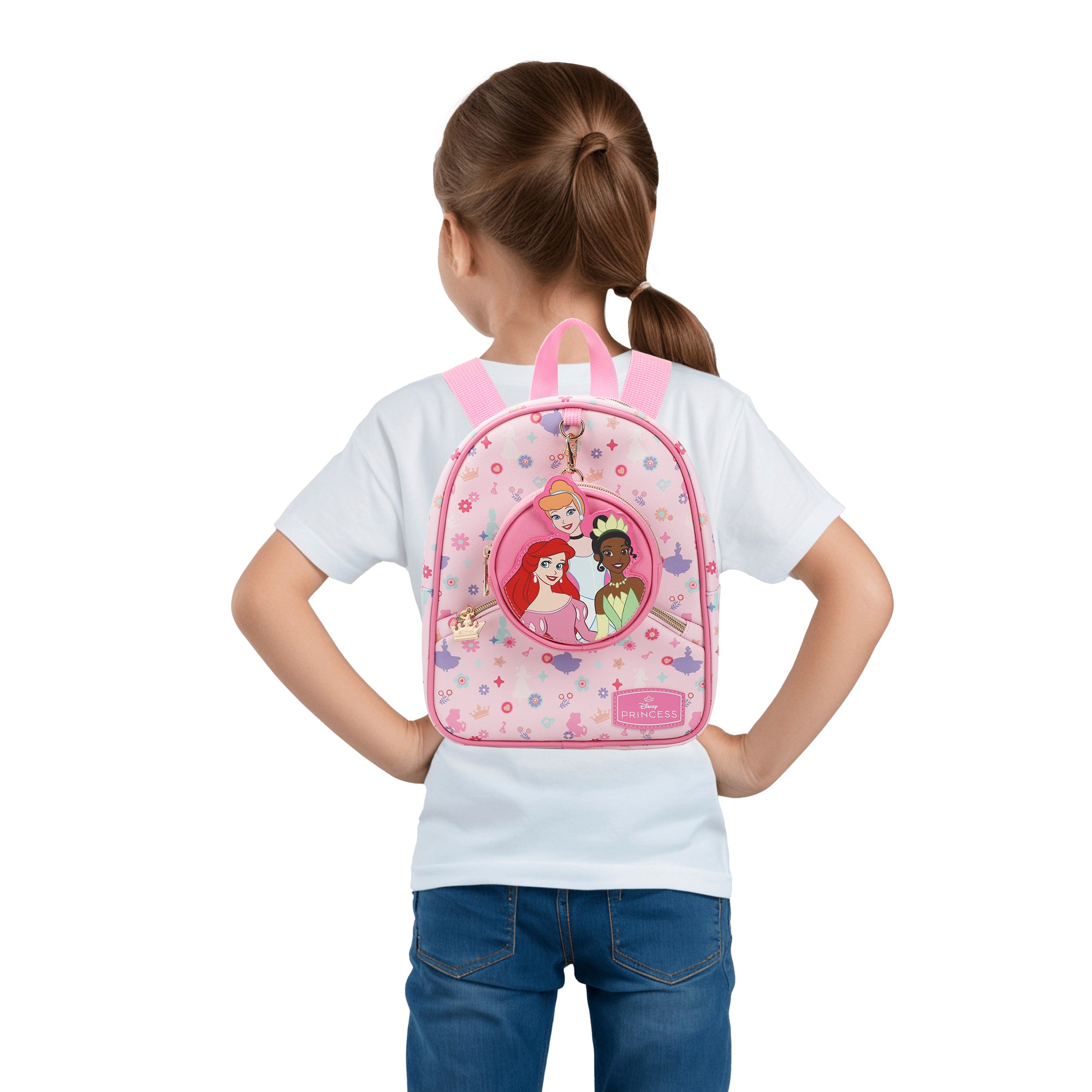 Disney Princess Ariel Cinderella & Tiana Pink 10.5" Mini PU Backpack for girls