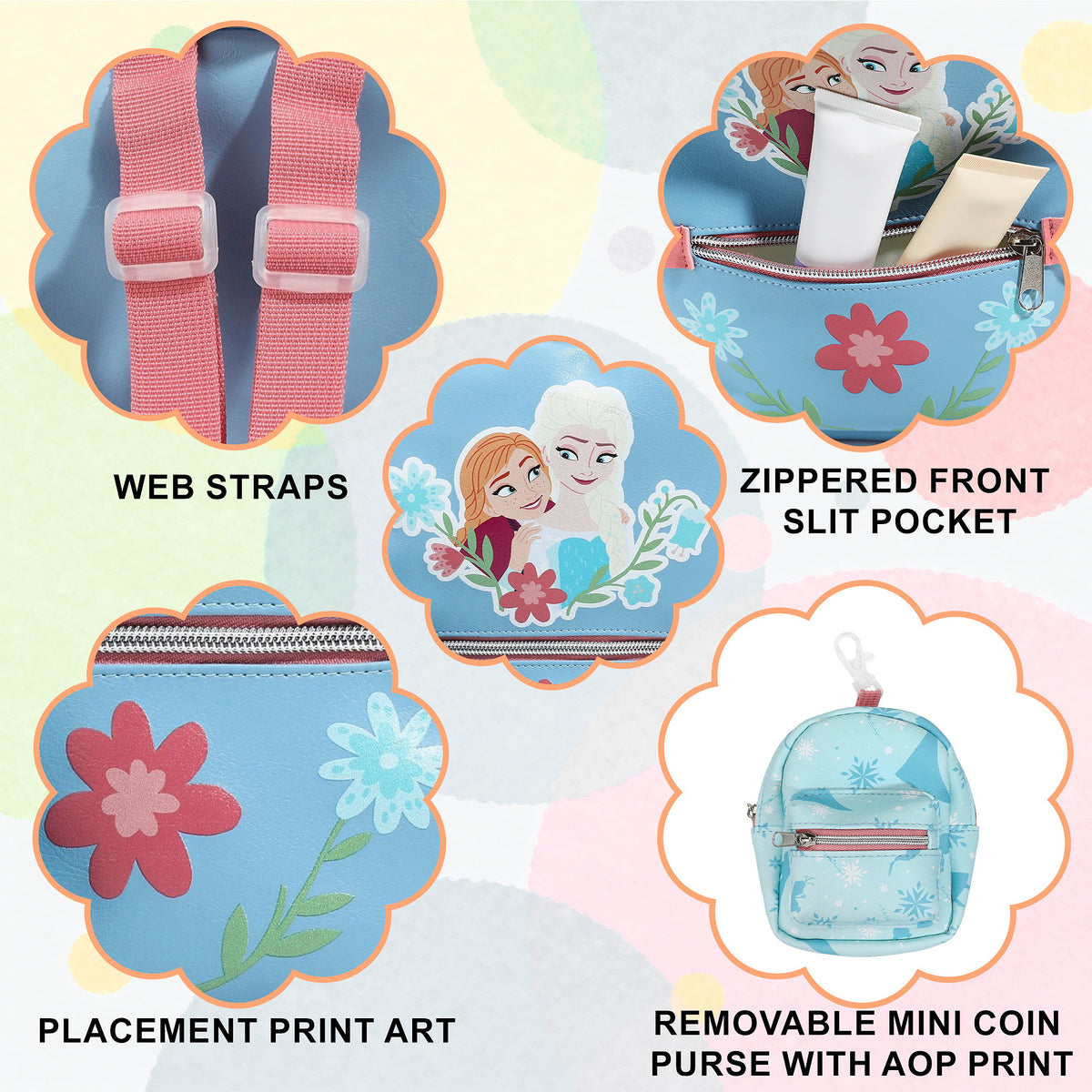 Frozen Light Blue Mini Backpack With AOP Coin Purse For Kids