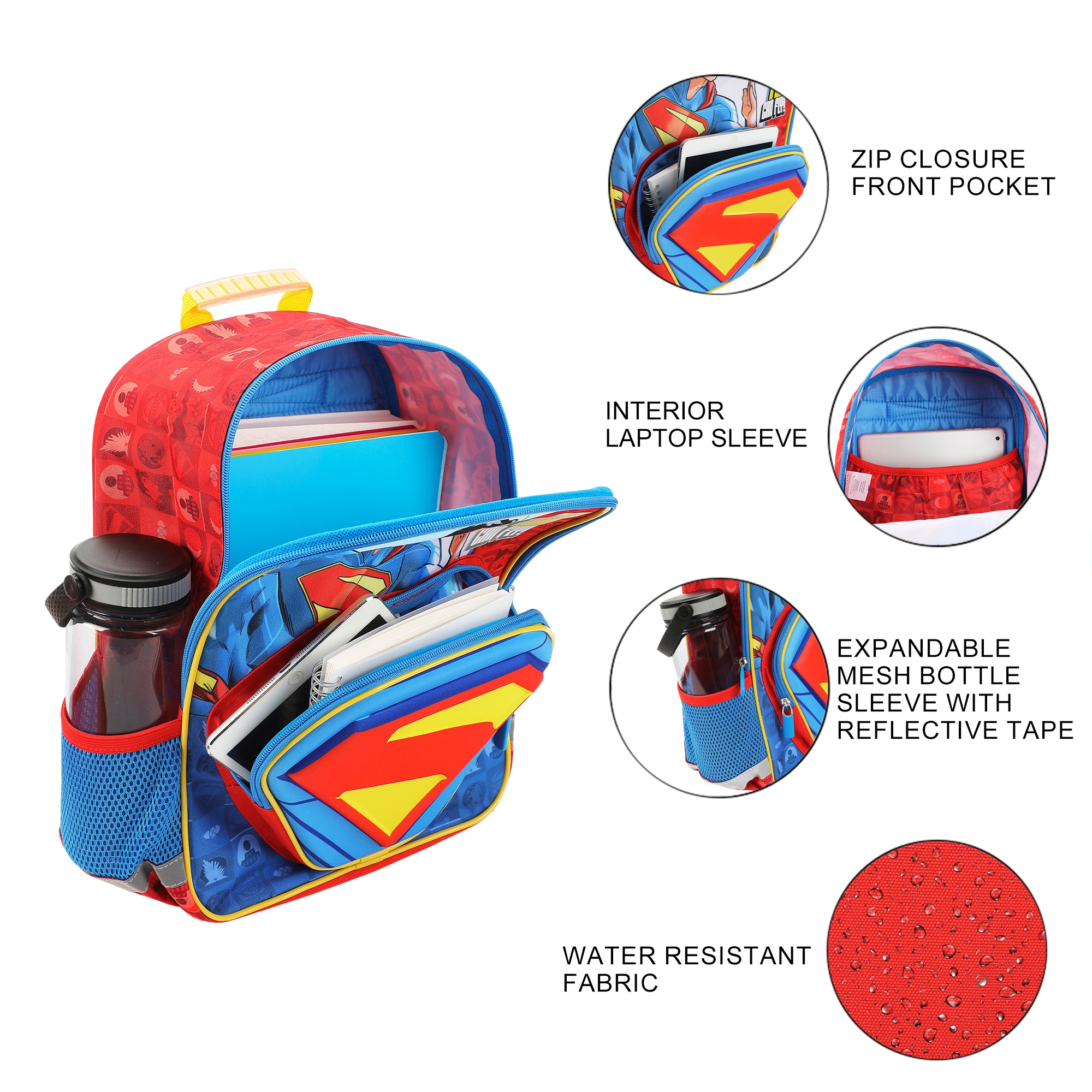 Superman Hero & Logo 14" Backpack for Toddler Boys