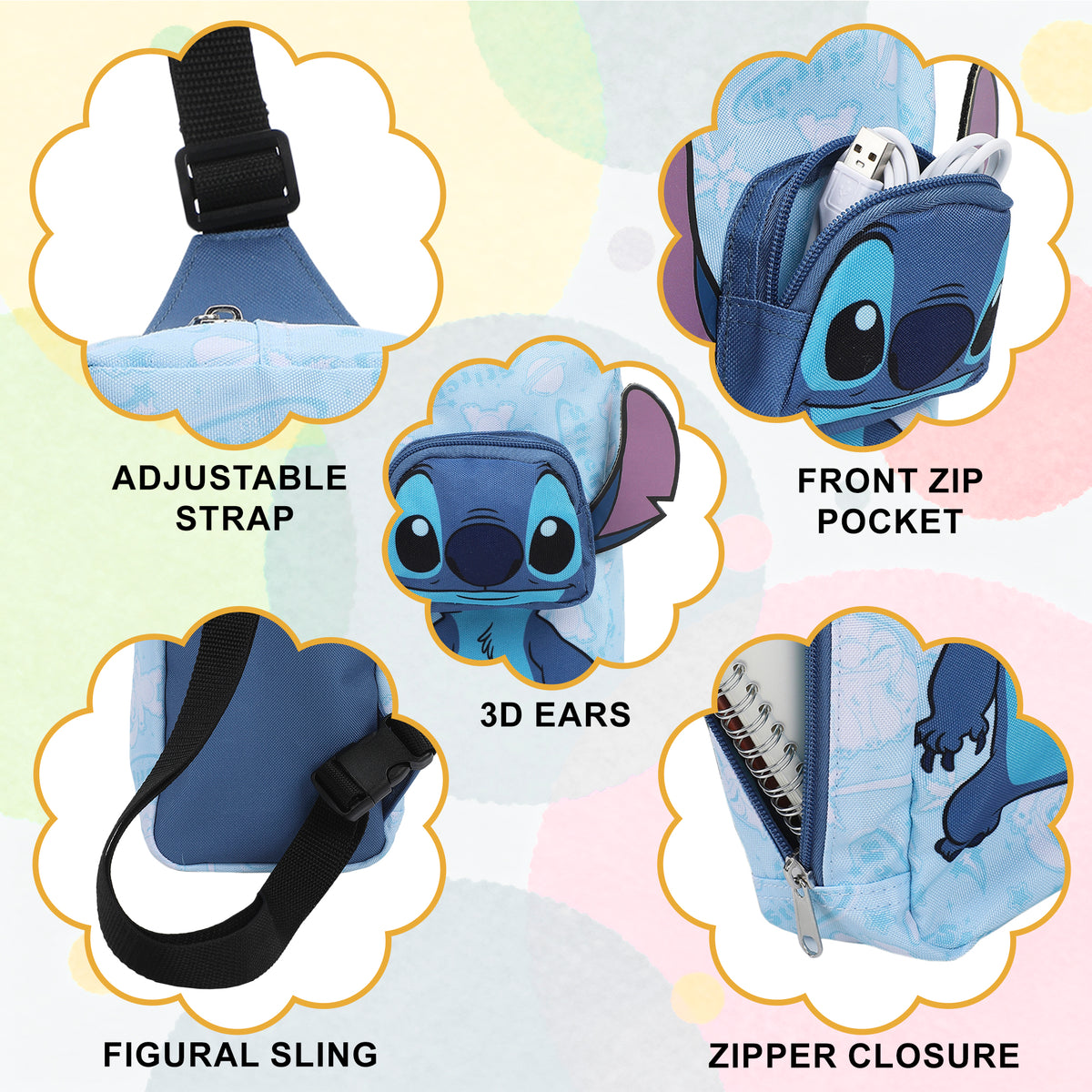 Disney's Lilo & Stitch Character Crossbody Sling Bag With Adjustable Strap