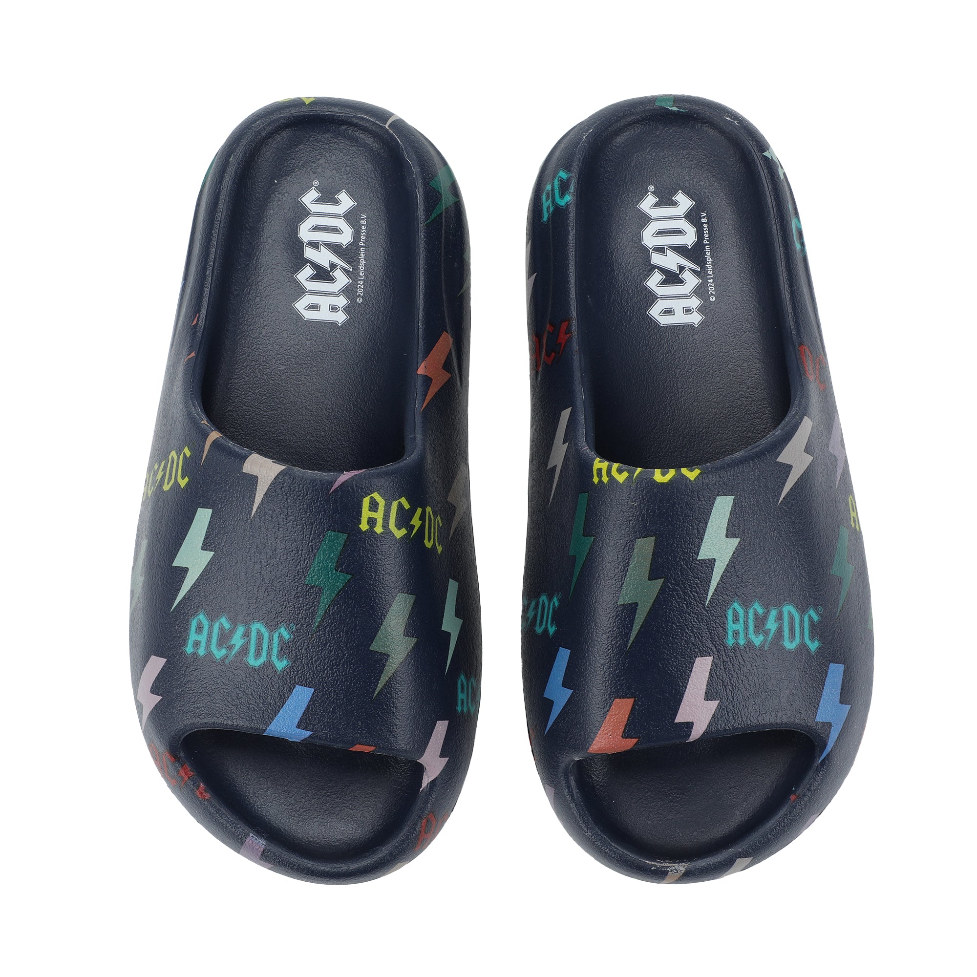 ACDC Rainbow Thunderbolt Logos Men's Blue Slide Sandals