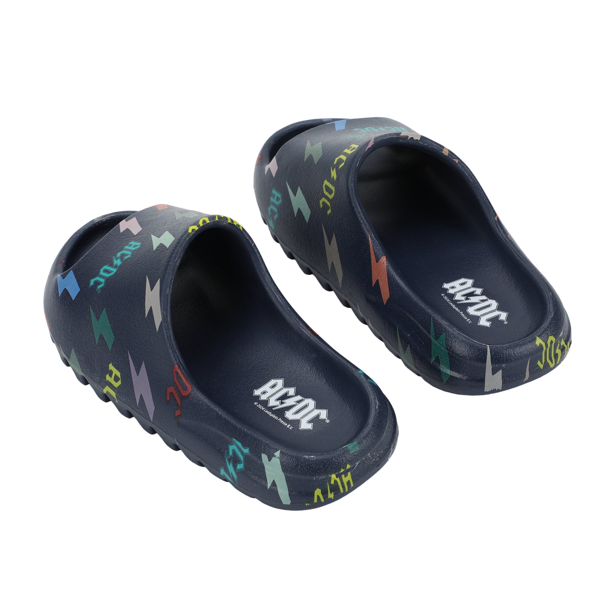 ACDC Rainbow Thunderbolt Logos Men's Blue Slide Sandals