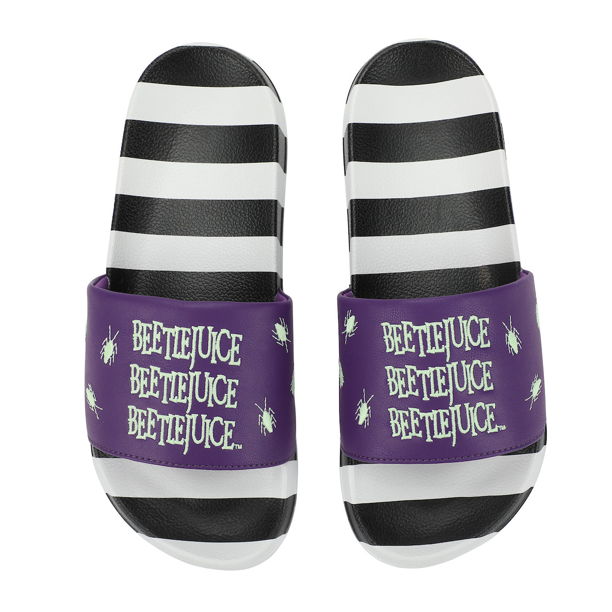 Beetlejuice Repeat Movie Title Men's Black & White Striped Slide Sandals