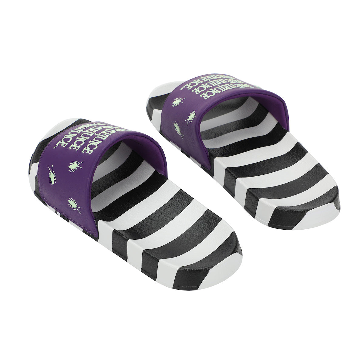 Beetlejuice Repeat Movie Title Men's Black & White Striped Slide Sandals