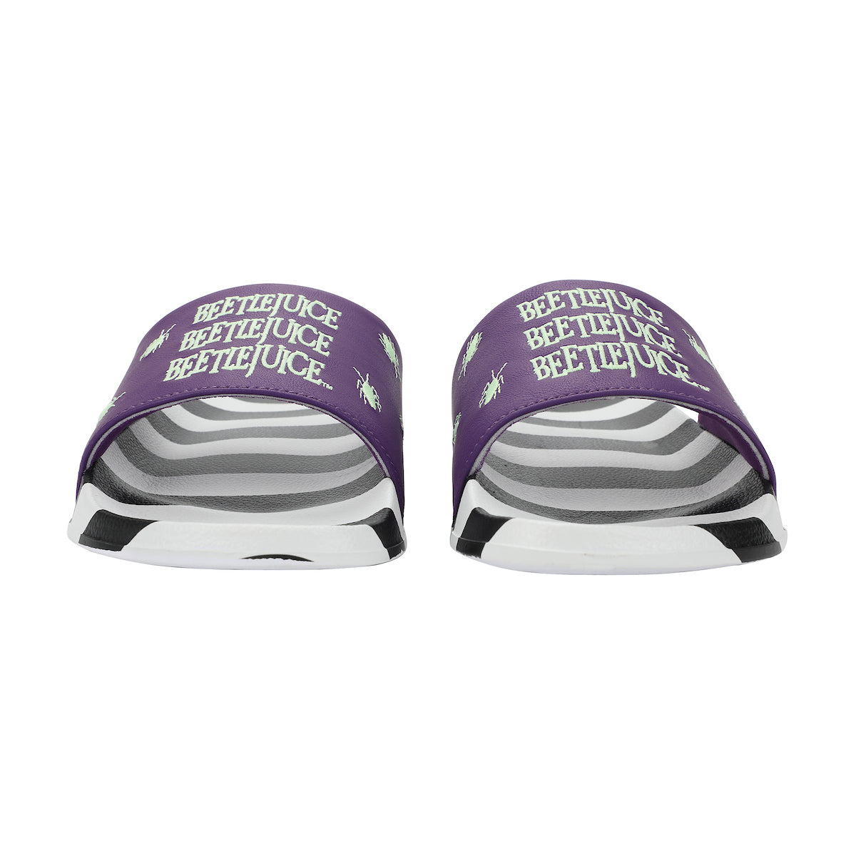 Beetlejuice Repeat Movie Title Men's Black & White Striped Slide Sandals