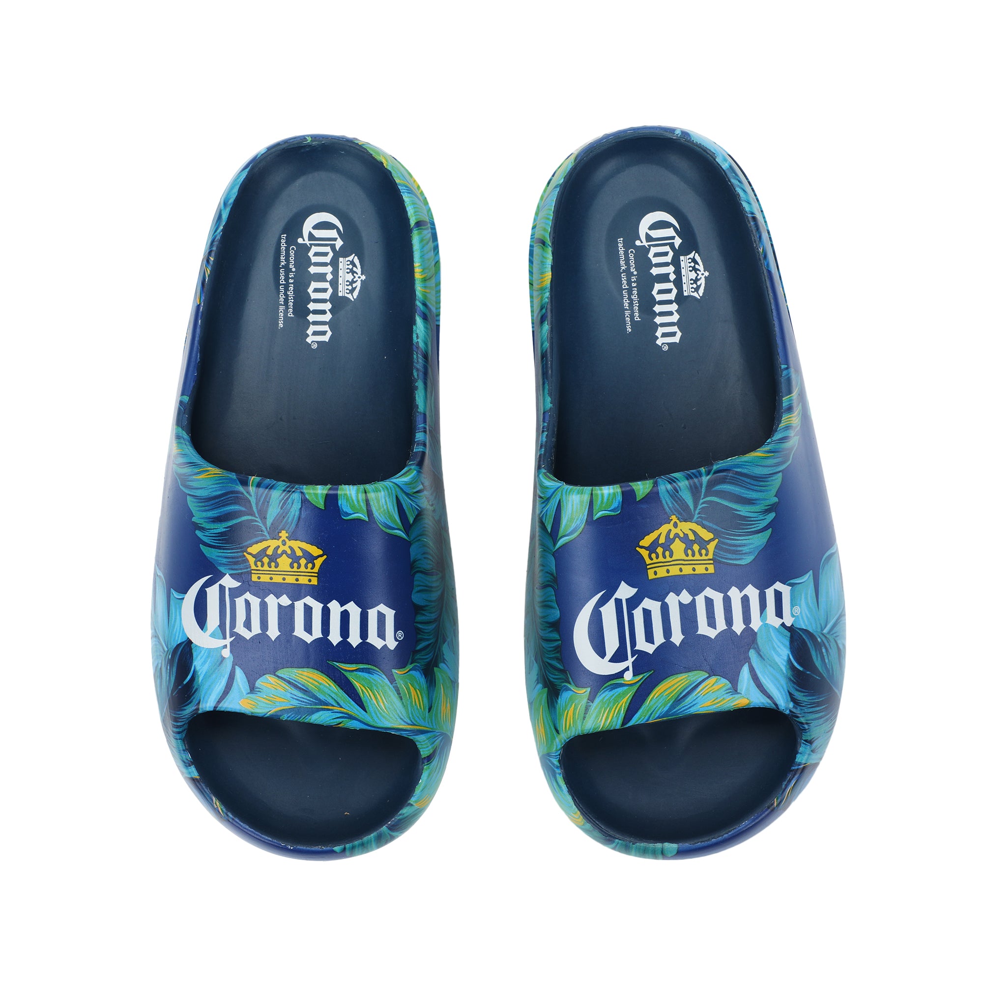 Corona Palm Leaf Logos Men's Blue Single Molded Slide Sandals