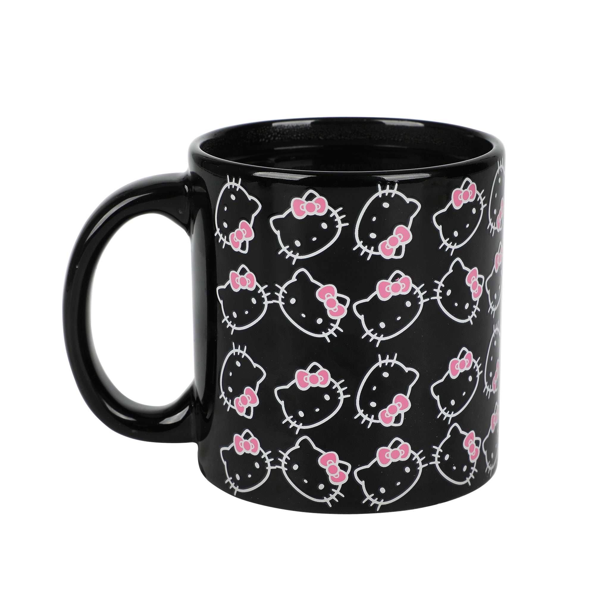 Hello Kitty Face Outlines 16 Oz Heat-Reactive Black Ceramic Mug
