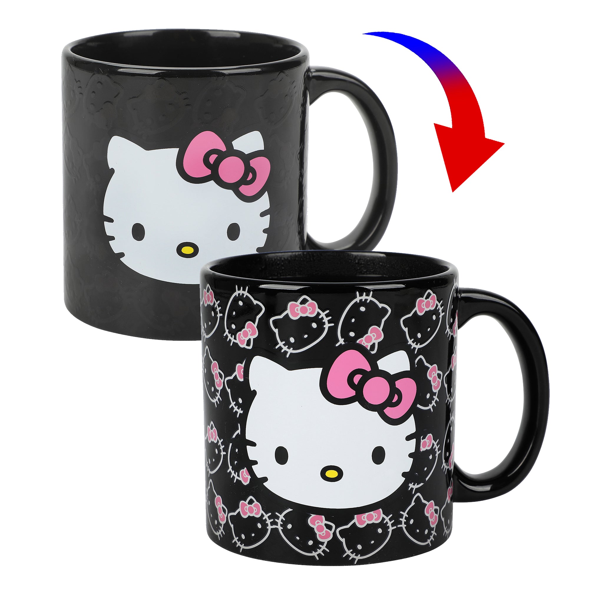 Hello Kitty Face Outlines 16 Oz Heat-Reactive Black Ceramic Mug