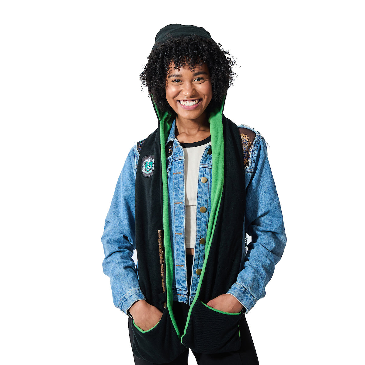 Harry Potter Slytherin Crest Black & Green Snood With Wand Pocket